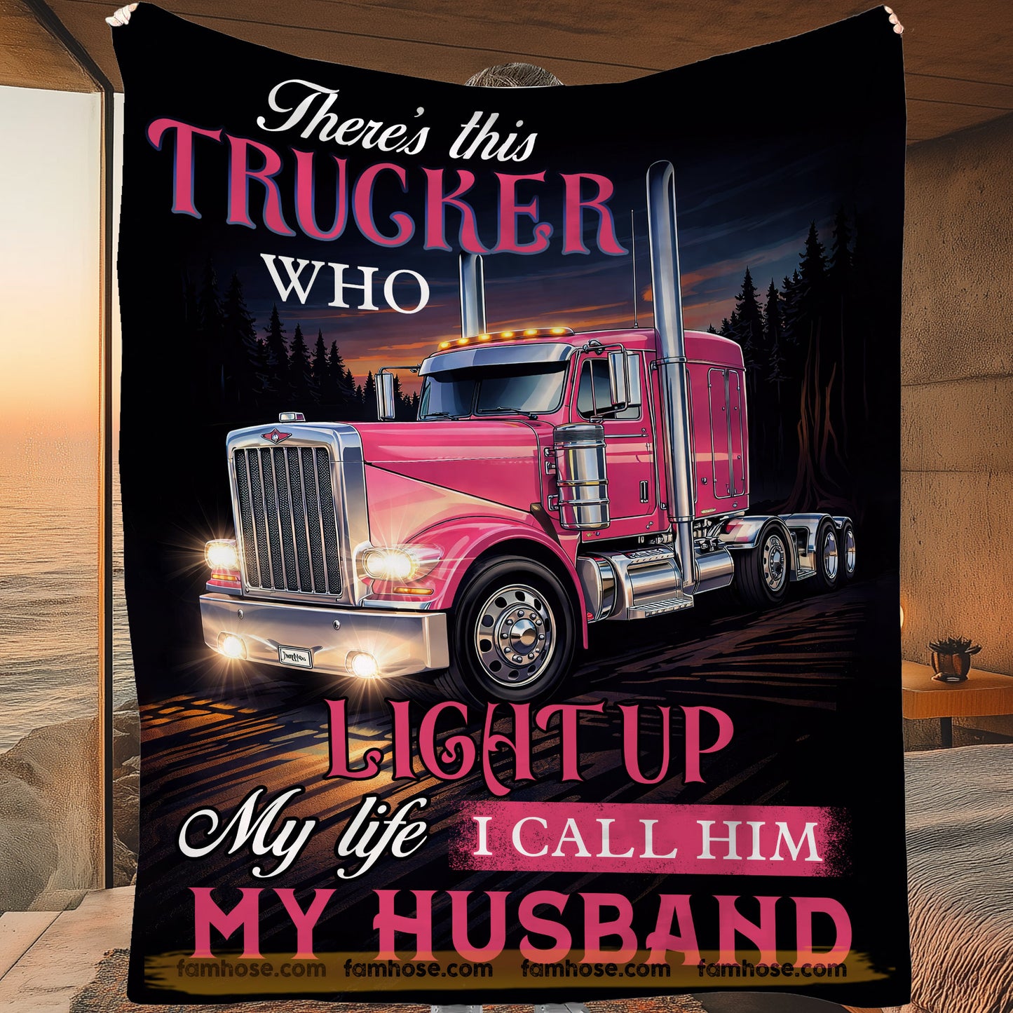 Trucker's Wife Fleece Blanket, There's This Trucker Woven Blanket, Cozy Sherpa Blanket Valentine Gift For Trucker's Wife