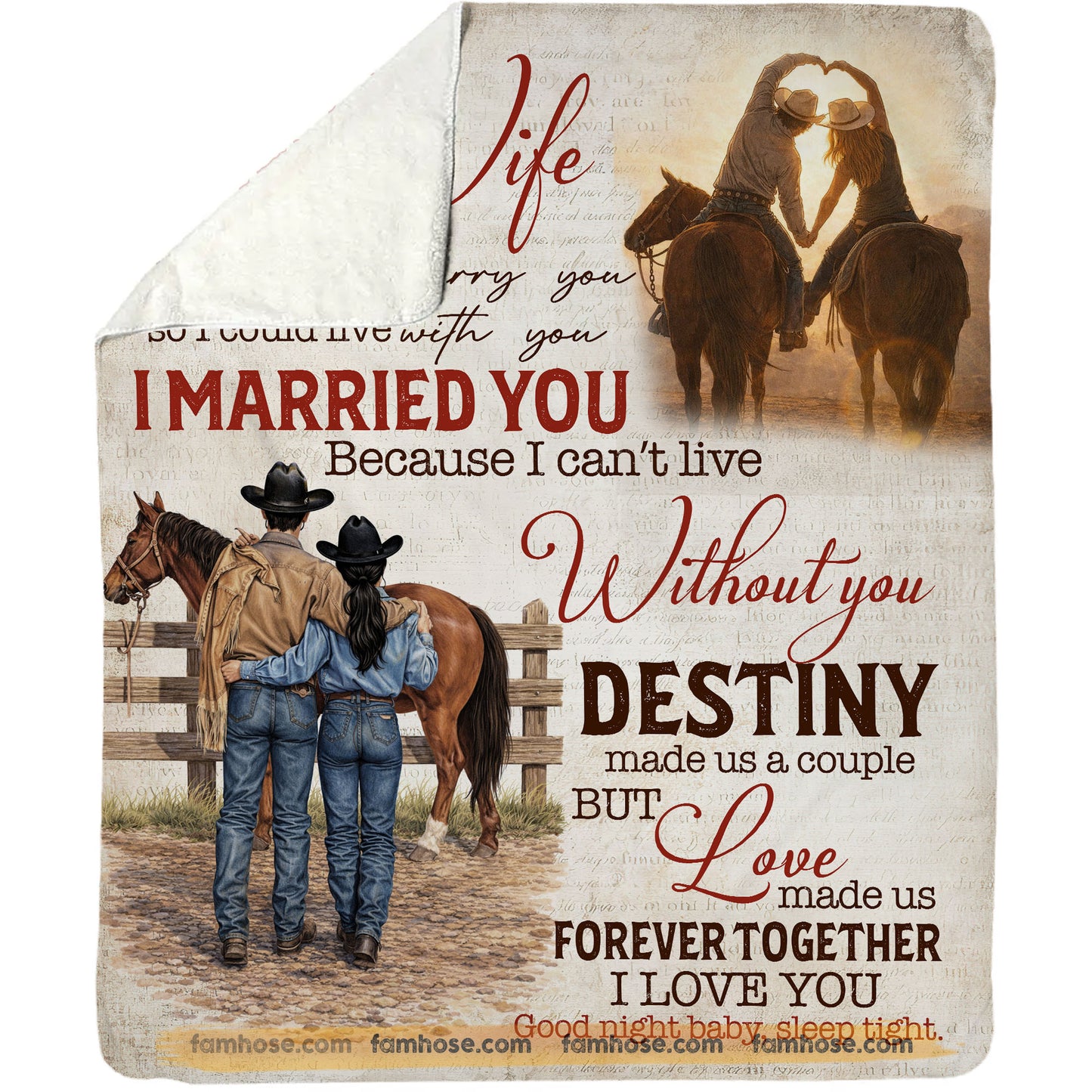 Vintage To My Cowgirl Wife Fleece Blanket, Love Made Us Forever Together Woven Blanket, Cozy Sherpa Blanket Valentine Gift For Cowgirl Wife