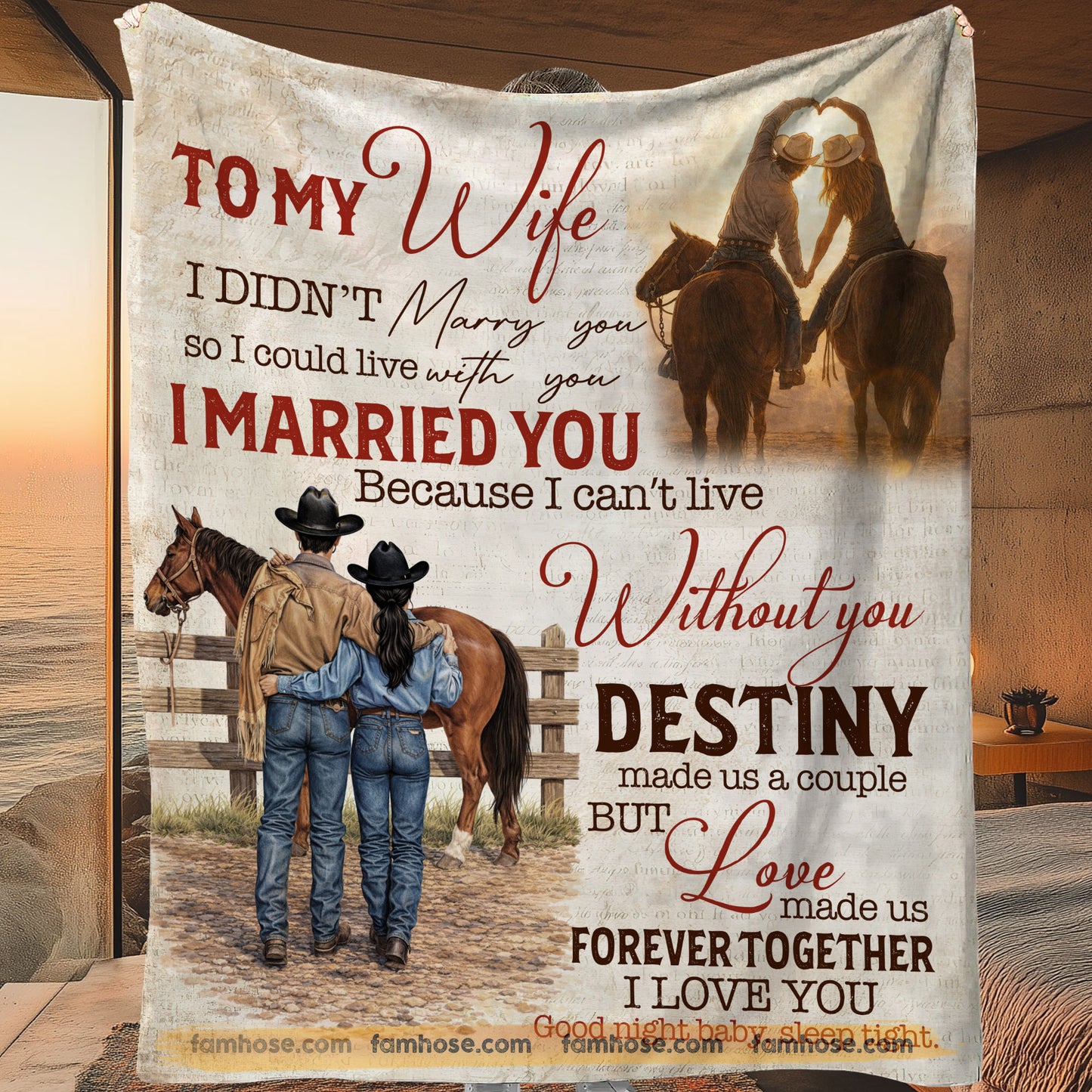 Vintage To My Cowgirl Wife Fleece Blanket, Love Made Us Forever Together Woven Blanket, Cozy Sherpa Blanket Valentine Gift For Cowgirl Wife