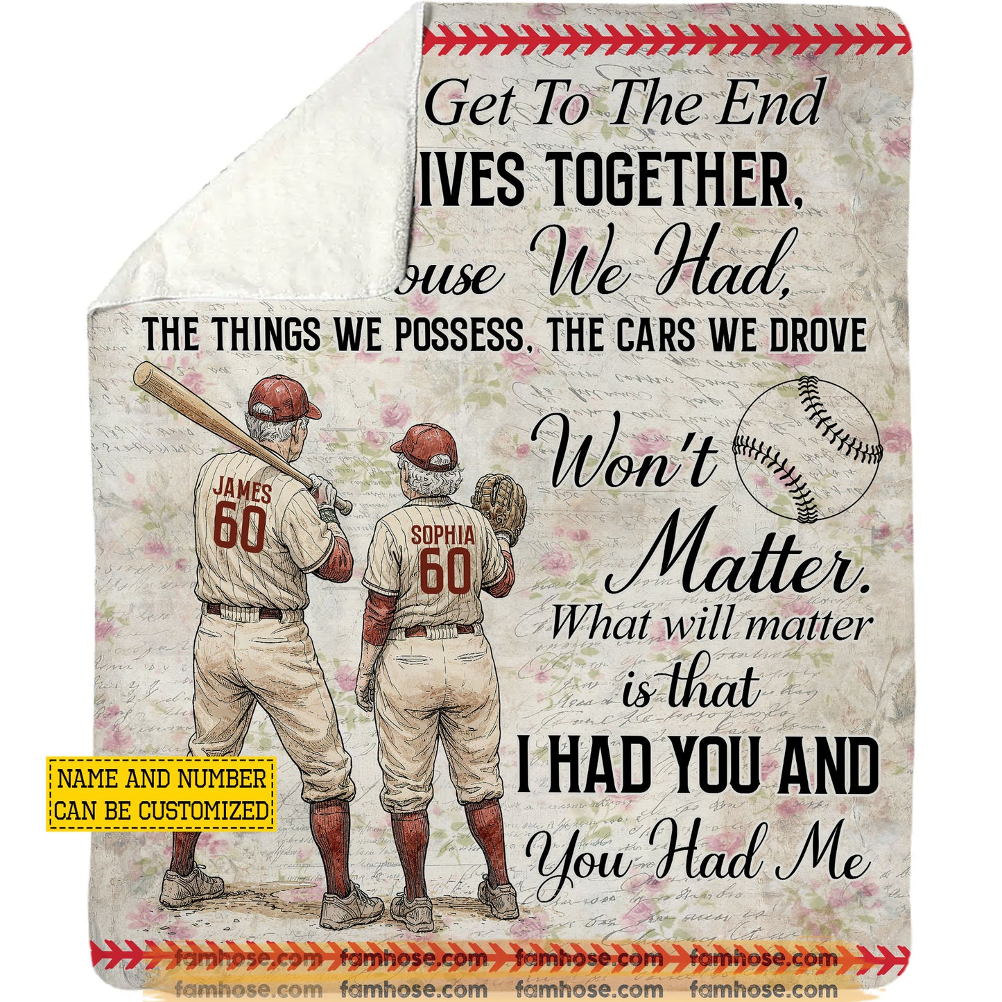 Personalized Baseball Old Couple Fleece Blanket, When We Get To The End Sport Woven Blanket, Cool Sherpa Blanket Gift For Old Baseball Couples