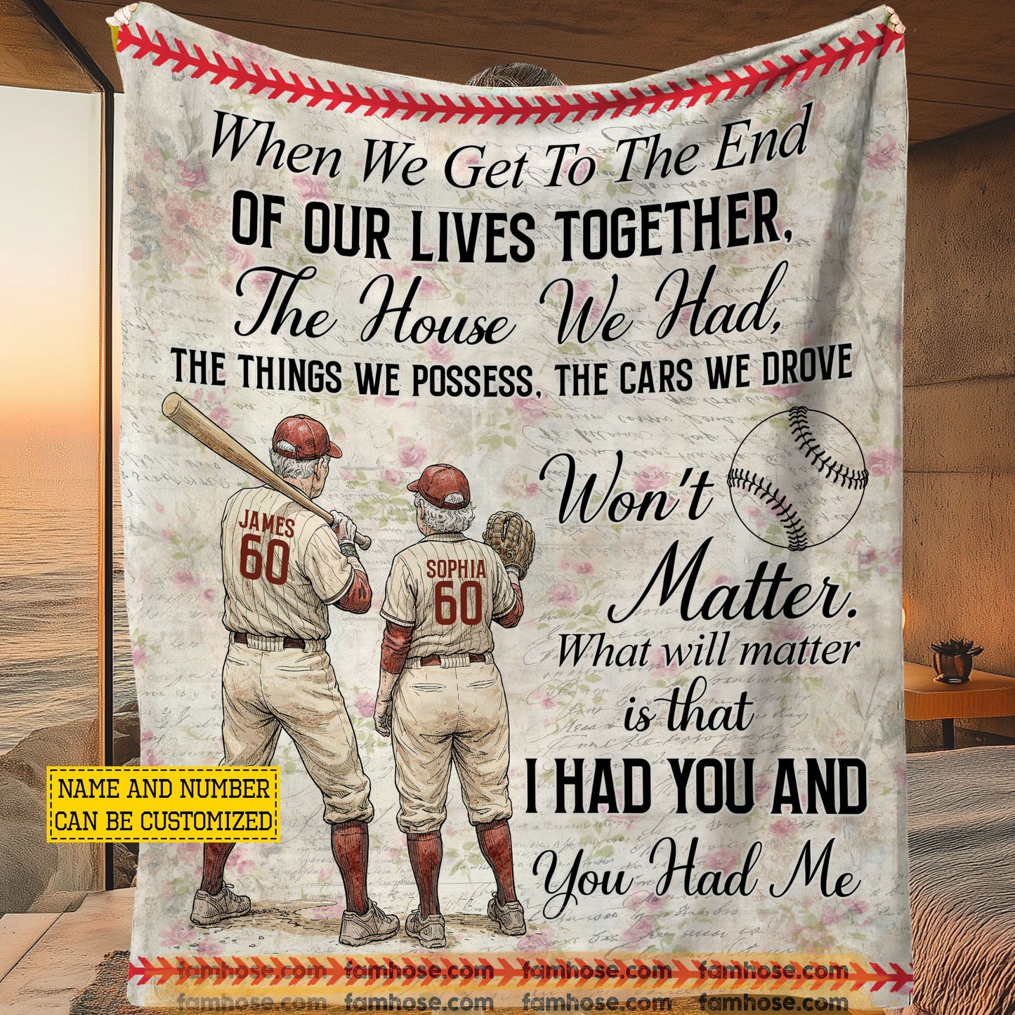 Personalized Baseball Old Couple Fleece Blanket, When We Get To The End Sport Woven Blanket, Cool Sherpa Blanket Gift For Old Baseball Couples