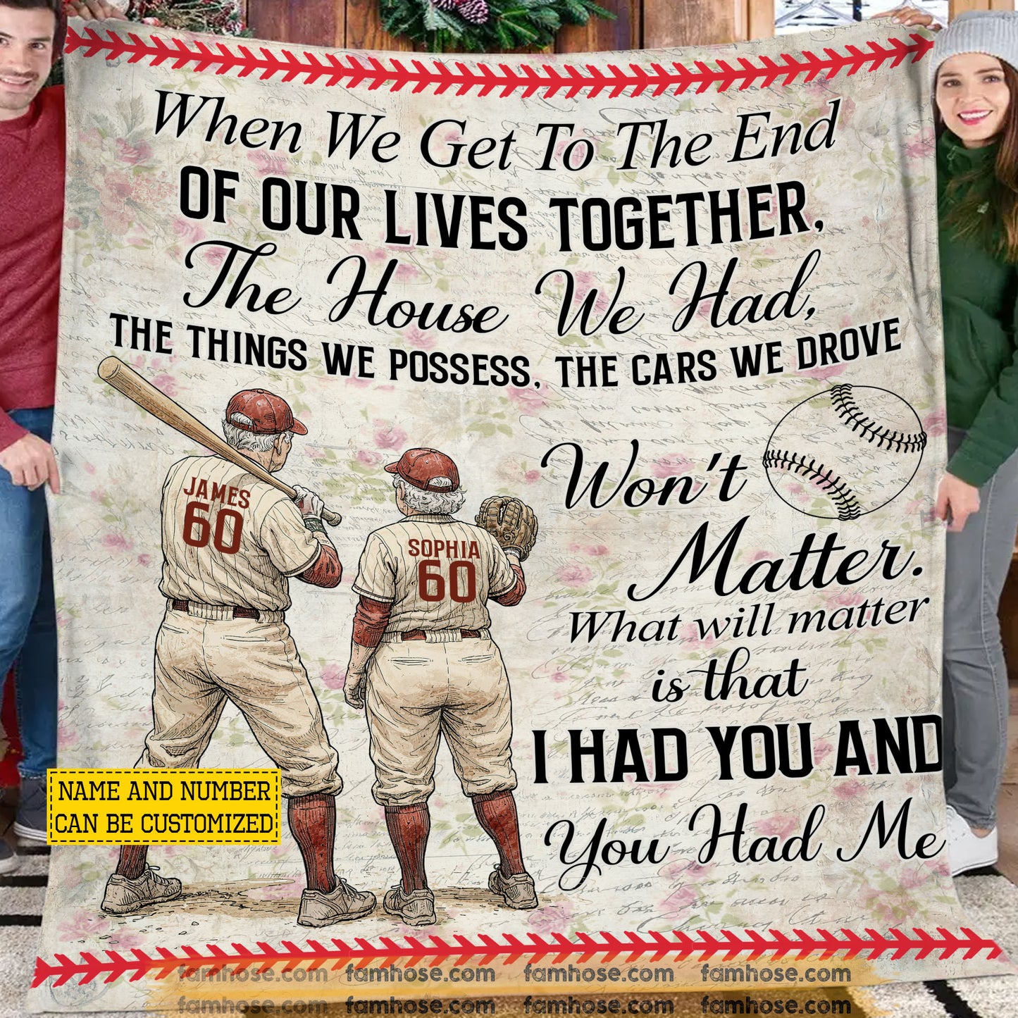 Personalized Baseball Old Couple Fleece Blanket, When We Get To The End Sport Woven Blanket, Cool Sherpa Blanket Gift For Old Baseball Couples