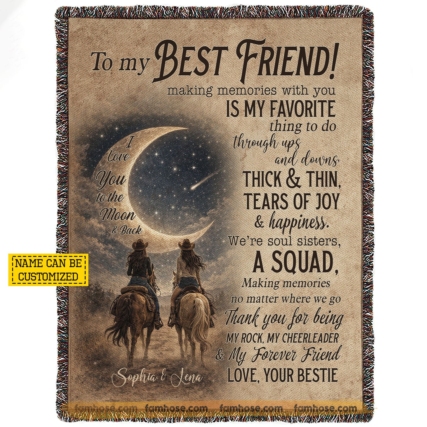 Vintage Personalized Cowgirl Bestie Fleece Blanket, To My Best Friend Woven Blanket - Sherpa Blanket Gift For Your Cowgirl Bestie