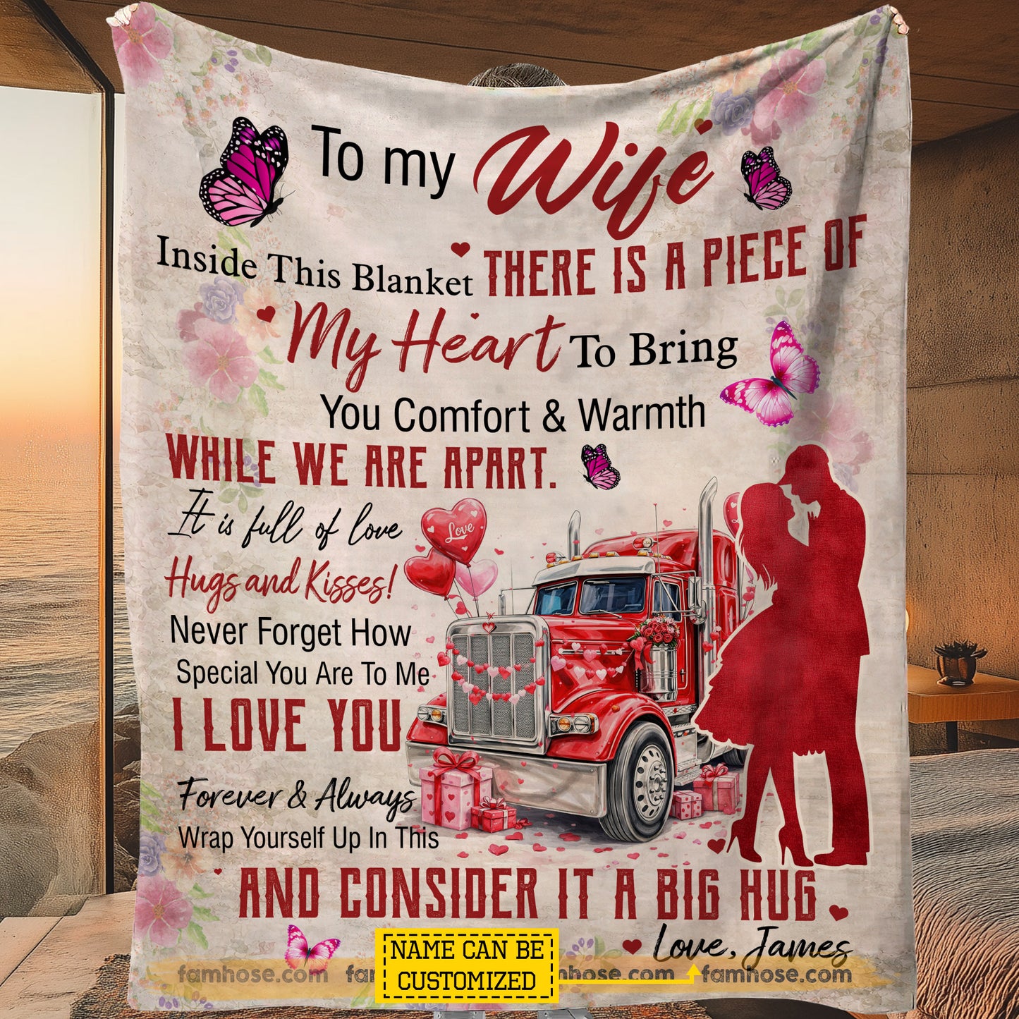Personalized To My Wife Fleece Blanket, I Love You Forever & Always Woven Blanket, Cozy Sherpa Blanket Valentine Gift For Trucker's Wife