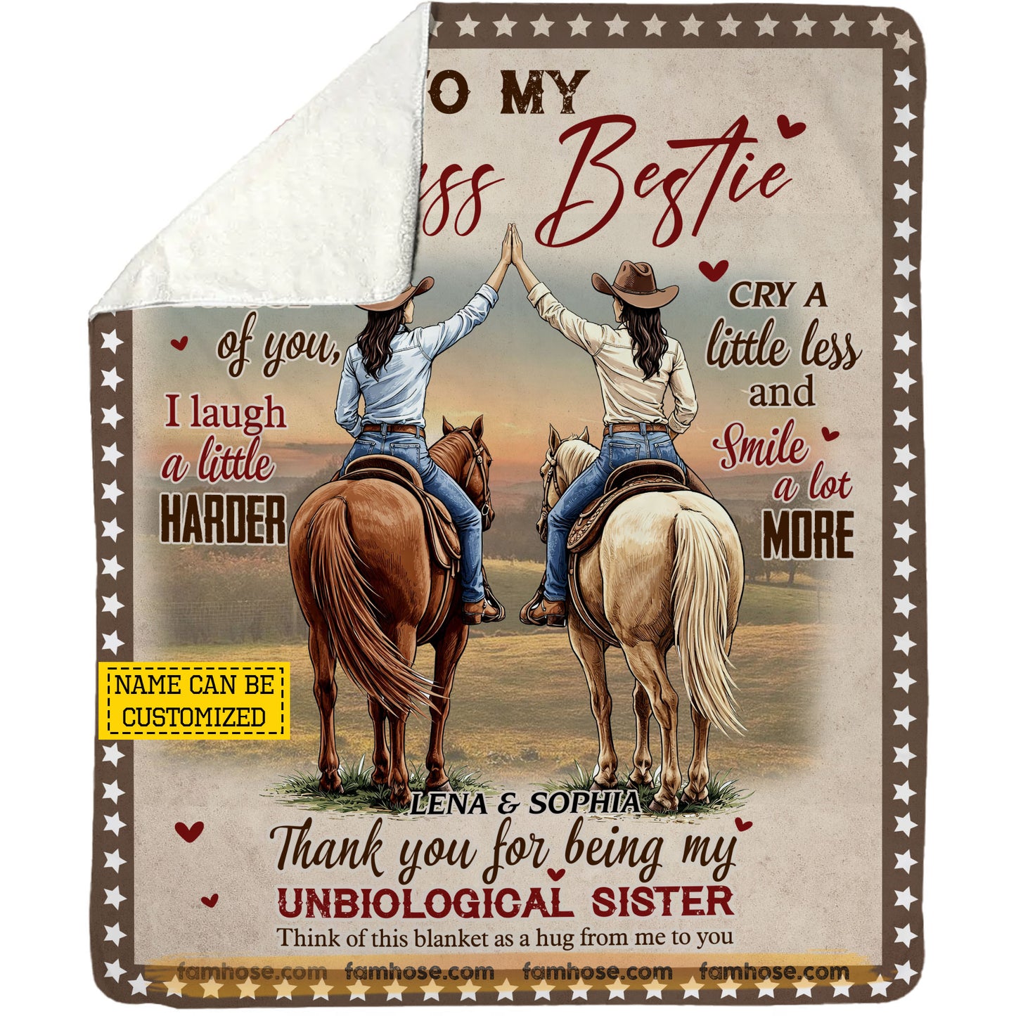 Vintage Personalized Cowgirl Bestie Fleece Blanket, To My Badass Bestie Woven Blanket - Sherpa Blanket Gift For Your Cowgirl Bestie