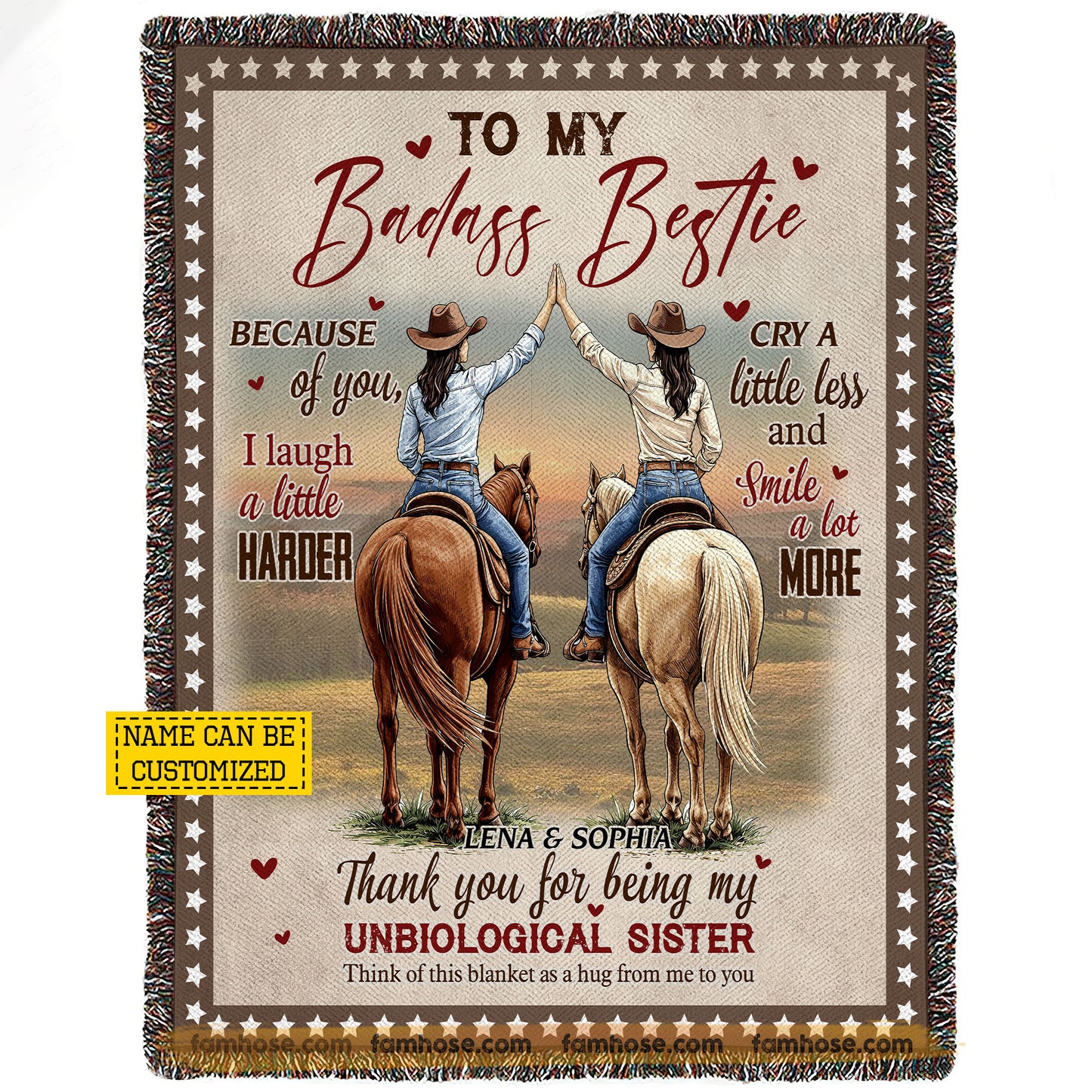 Vintage Personalized Cowgirl Bestie Fleece Blanket, To My Badass Bestie Woven Blanket - Sherpa Blanket Gift For Your Cowgirl Bestie