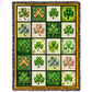 Shamrock Fleece Blanket, Patchwork Of Lucky Shamrock Woven Blanket, Sherpa Blanket Patrick's Day Gift For For Irish Lovers