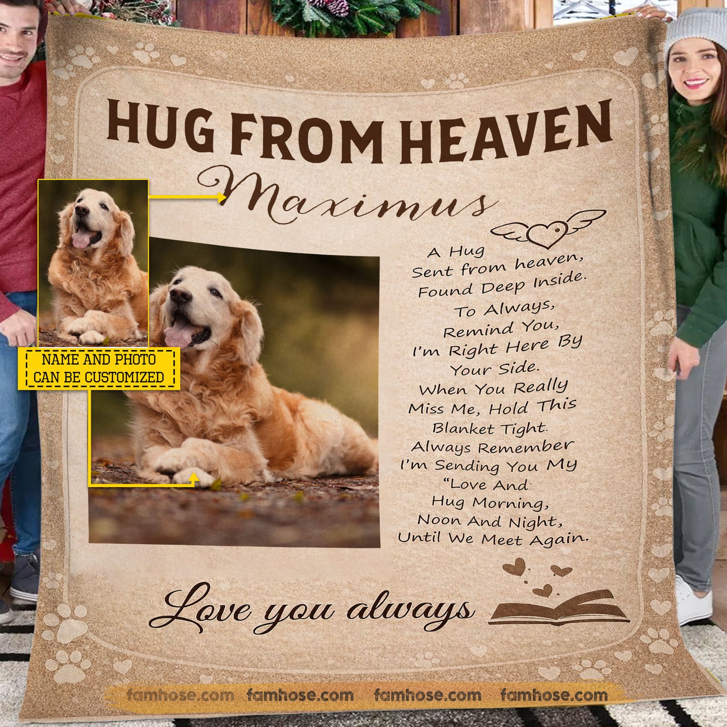 Personalized Dog In Heaven Fleece Blanket, Hug From Heaven Woven Blanket, Sherpa Blanket Gift For Dog Lovers