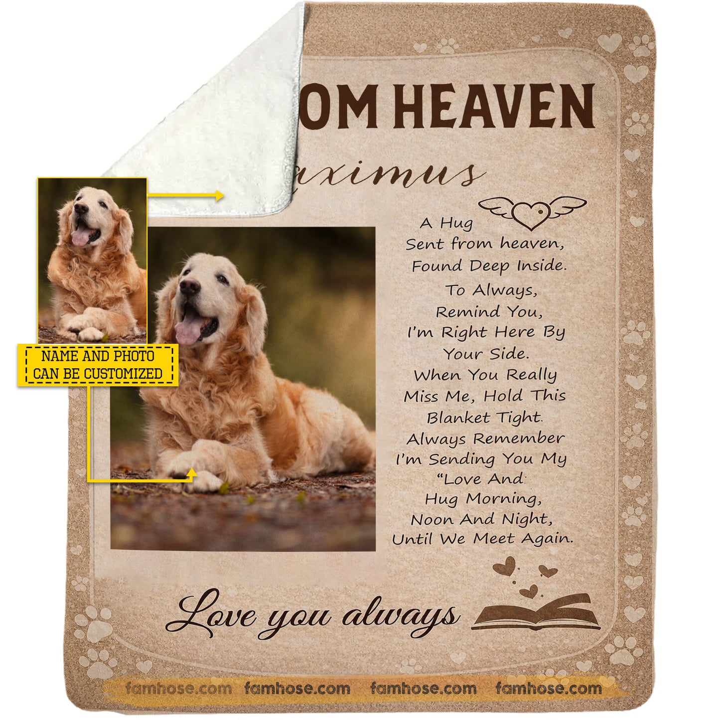 Personalized Dog In Heaven Fleece Blanket, Hug From Heaven Woven Blanket, Sherpa Blanket Gift For Dog Lovers