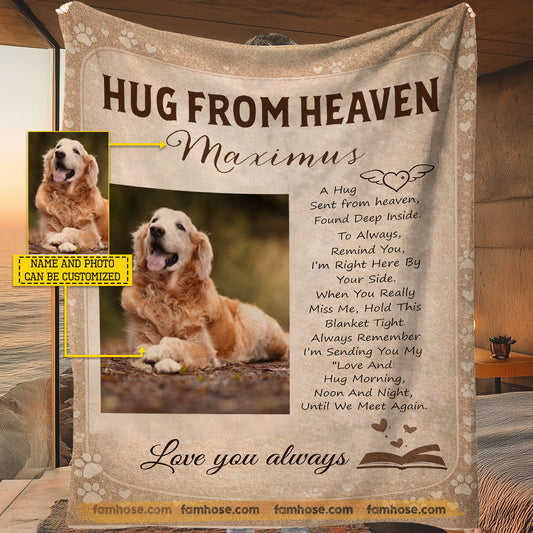 Personalized Dog In Heaven Fleece Blanket, Hug From Heaven Woven Blanket, Sherpa Blanket Gift For Dog Lovers