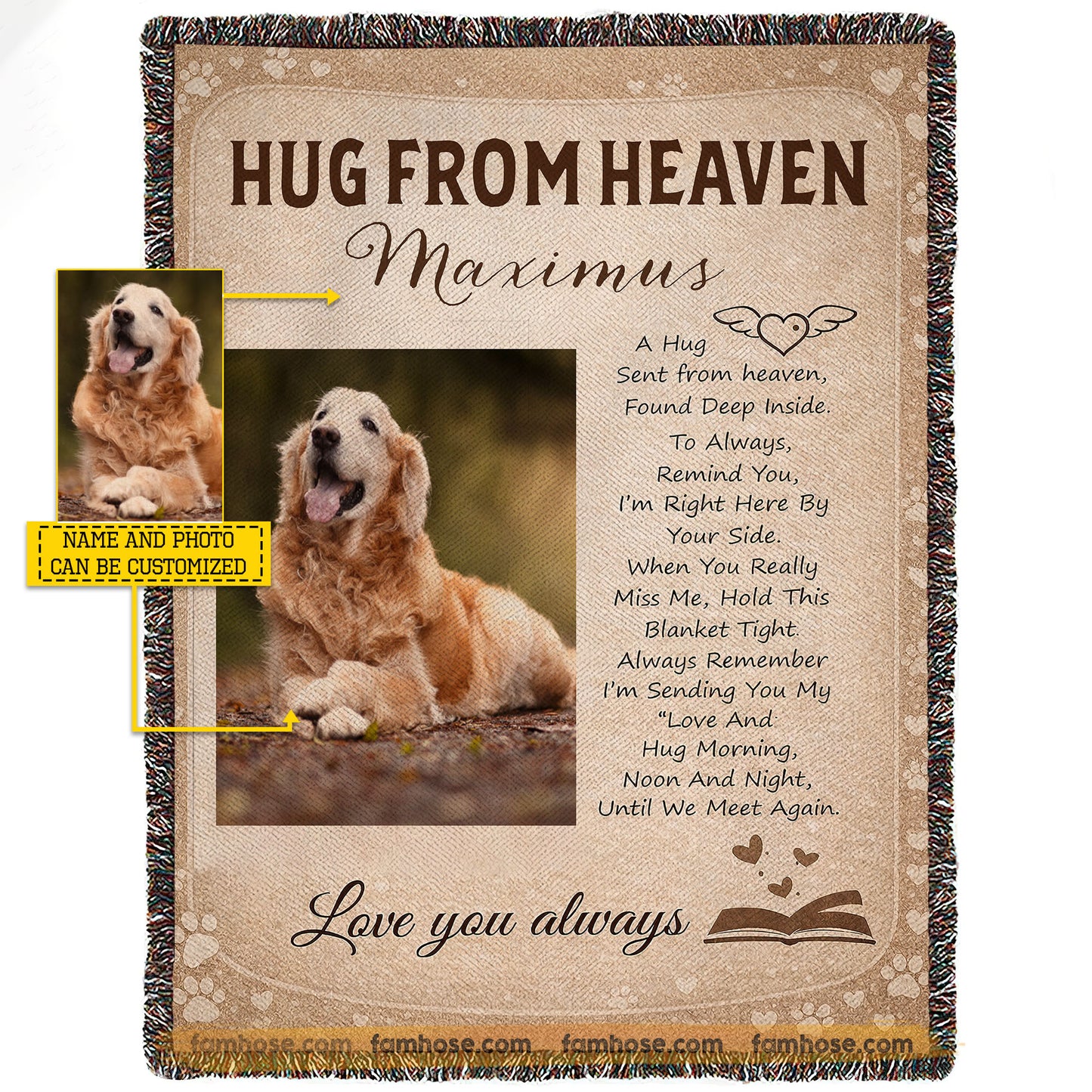 Personalized Dog In Heaven Fleece Blanket, Hug From Heaven Woven Blanket, Sherpa Blanket Gift For Dog Lovers