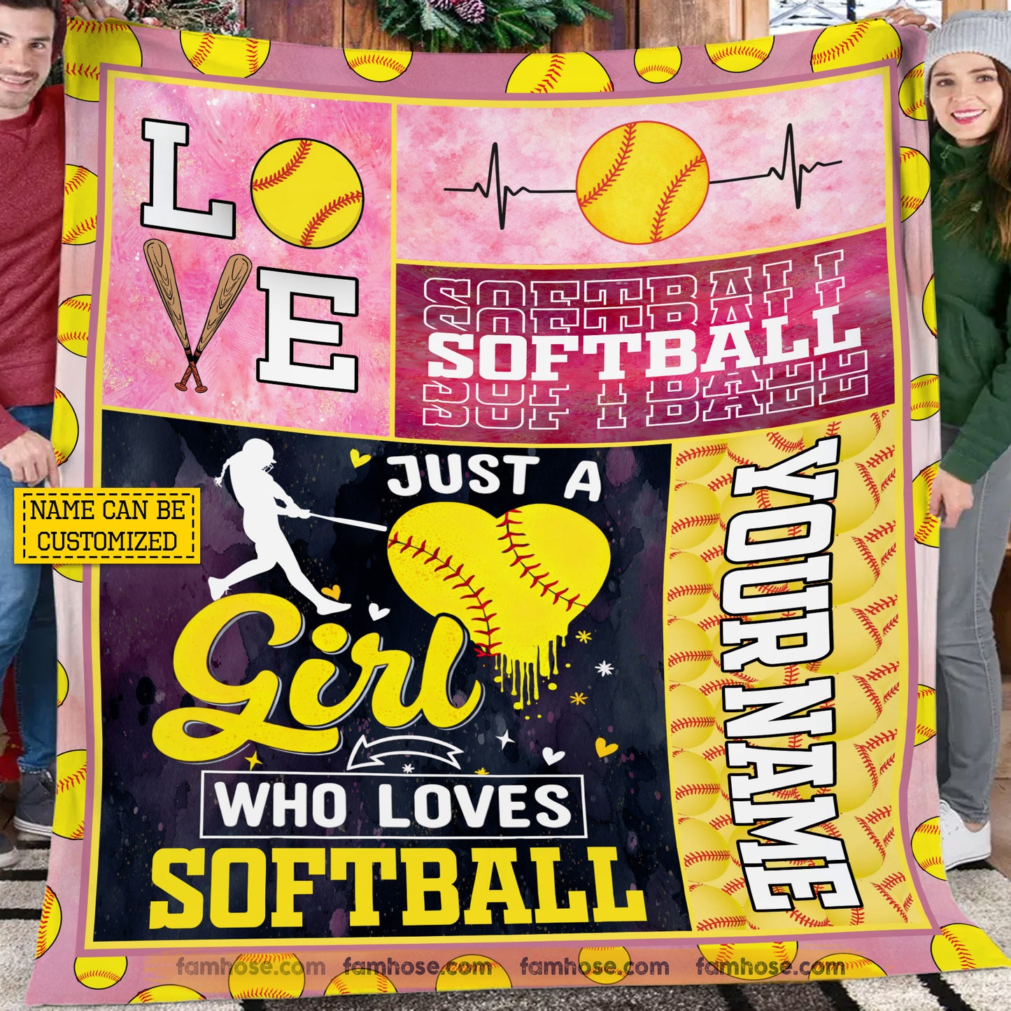 Personalized Softball Girl Fleece Blanket, Just A Girl Who Loves Softball Sport Woven Blanket, Cozy Sherpa Blanket Gift For Softball Lovers
