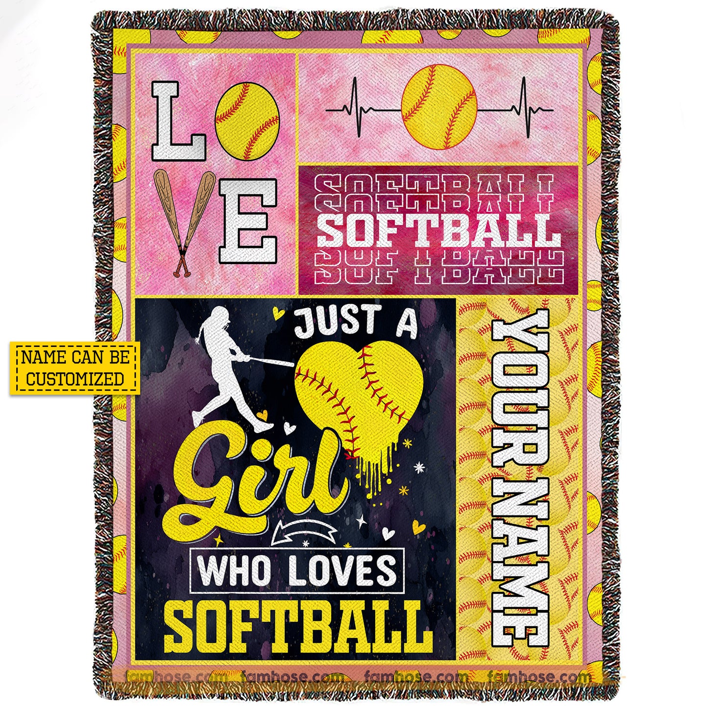 Personalized Softball Girl Fleece Blanket, Just A Girl Who Loves Softball Sport Woven Blanket, Cozy Sherpa Blanket Gift For Softball Lovers