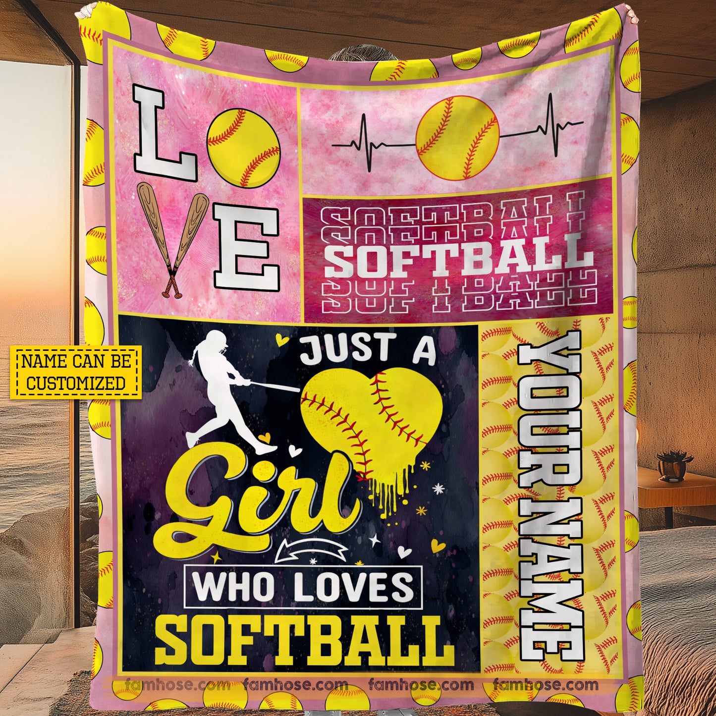 Personalized Softball Girl Fleece Blanket, Just A Girl Who Loves Softball Sport Woven Blanket, Cozy Sherpa Blanket Gift For Softball Lovers