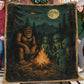 Vintage Bigfoot & Alien UFO Fleece Blanket, Campfire With Strangers Woven Blanket, Sherpa Blanket Gift For Bigfoot & Alien Lover