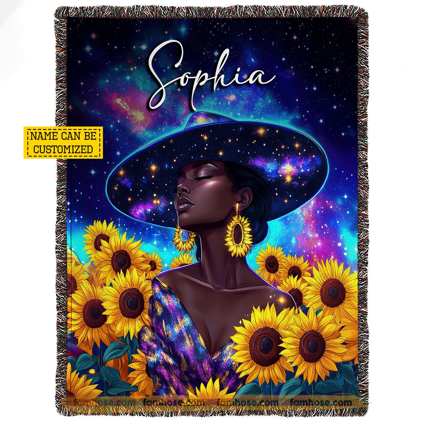 Personalized Black Woman Fleece Blanket, Wrapped in Melanin & Stardust Sherpa Blanket, Woven Blanket Gift For Black Woman