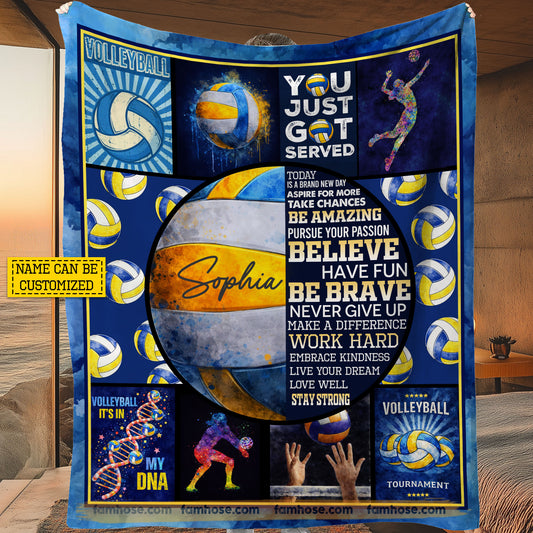 Personalized Volleyball Fleece Blanket, You Just Got Served Sport Woven Blanket, Cozy Sherpa Blanket Gift For Volleyball Lovers