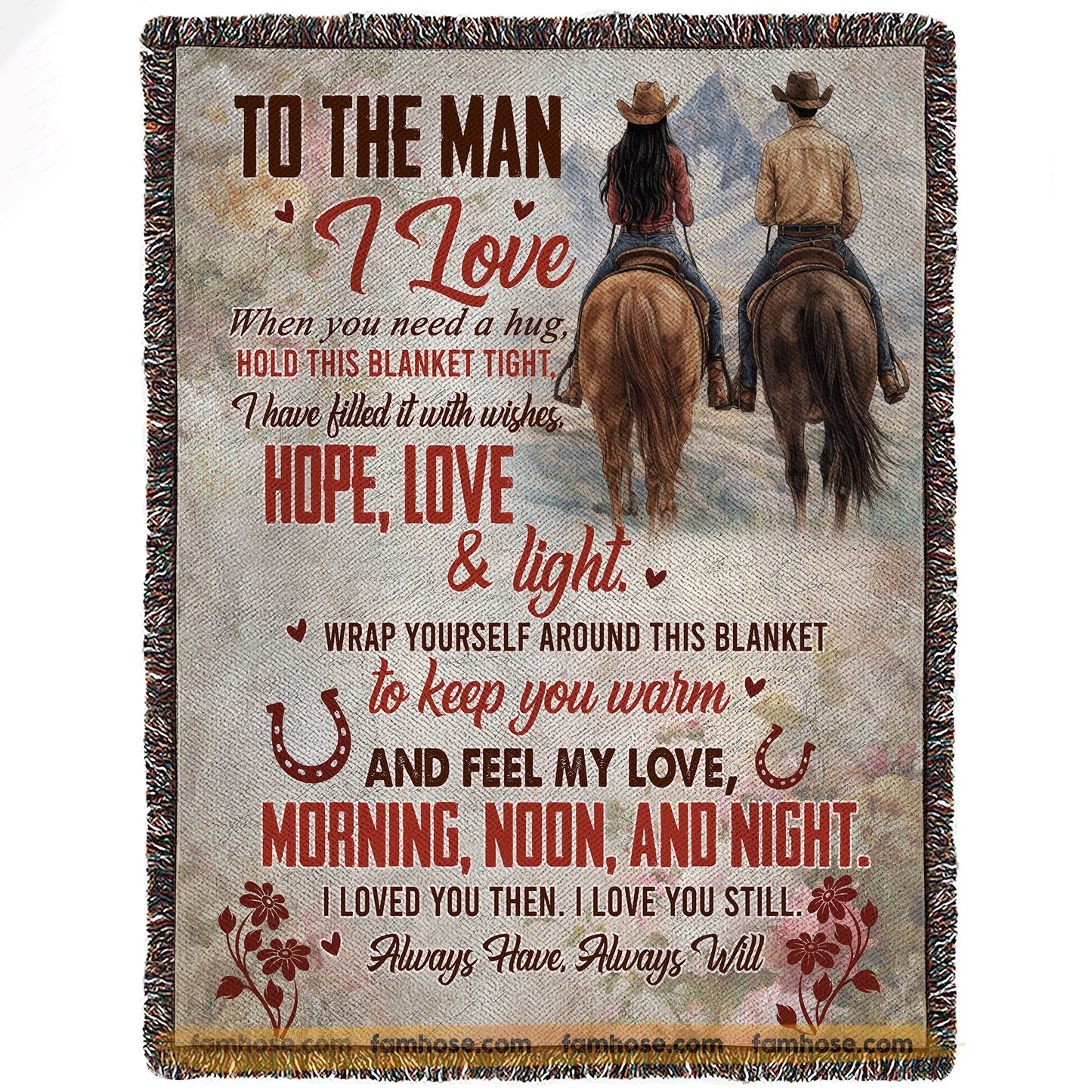 Vintage To The Man I Love Fleece Blanket, Feel My Love Woven Blanket, Cozy Sherpa Blanket Valentine Gift For Cowboy