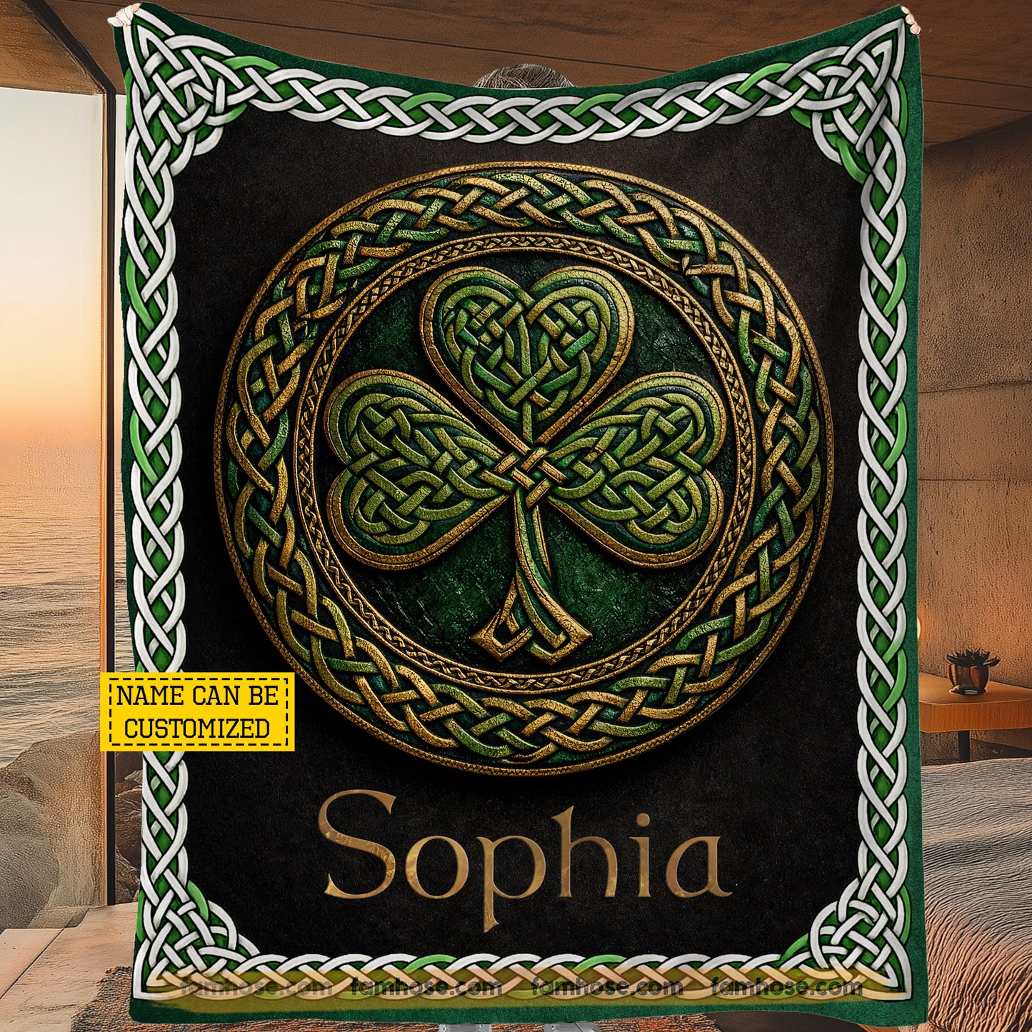 Personalized Lucky Shamrock Fleece Blanket, Celtic Shamrock Woven Blanket, Sherpa Blanket Patrick's Day Gift For For Irish Lovers