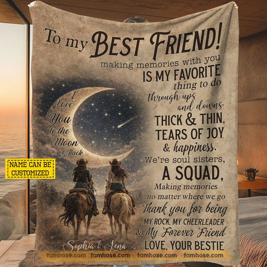 Vintage Personalized Cowgirl Bestie Fleece Blanket, To My Best Friend Woven Blanket - Sherpa Blanket Gift For Your Cowgirl Bestie