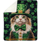 Shamrock Cat Fleece Blanket, Lucky Cat In Green Woven Blanket, Sherpa Blanket Patrick's Day Gift For For Cat Lover