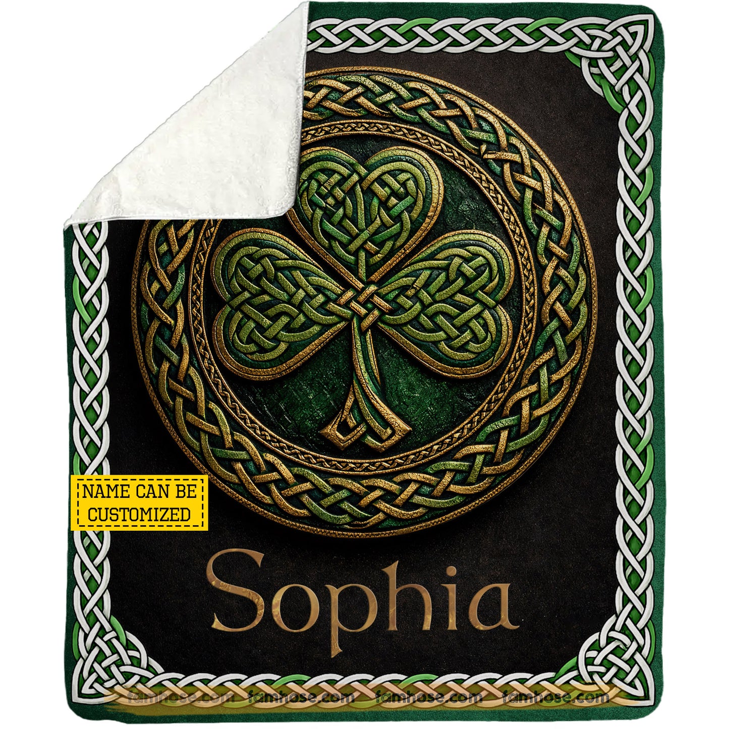 Personalized Lucky Shamrock Fleece Blanket, Celtic Shamrock Woven Blanket, Sherpa Blanket Patrick's Day Gift For For Irish Lovers