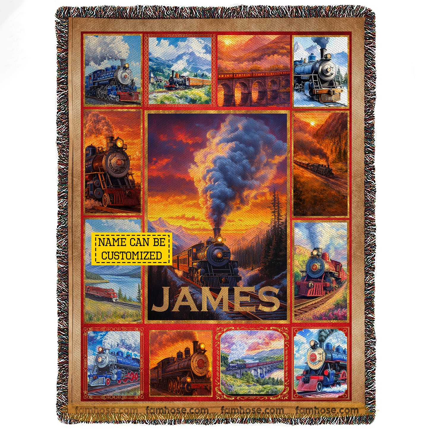 Personalized Train Fleece Blanket, Steam Locomotive Woven Blanket, Cozy Sherpa Blanket Gift For Train Lovers