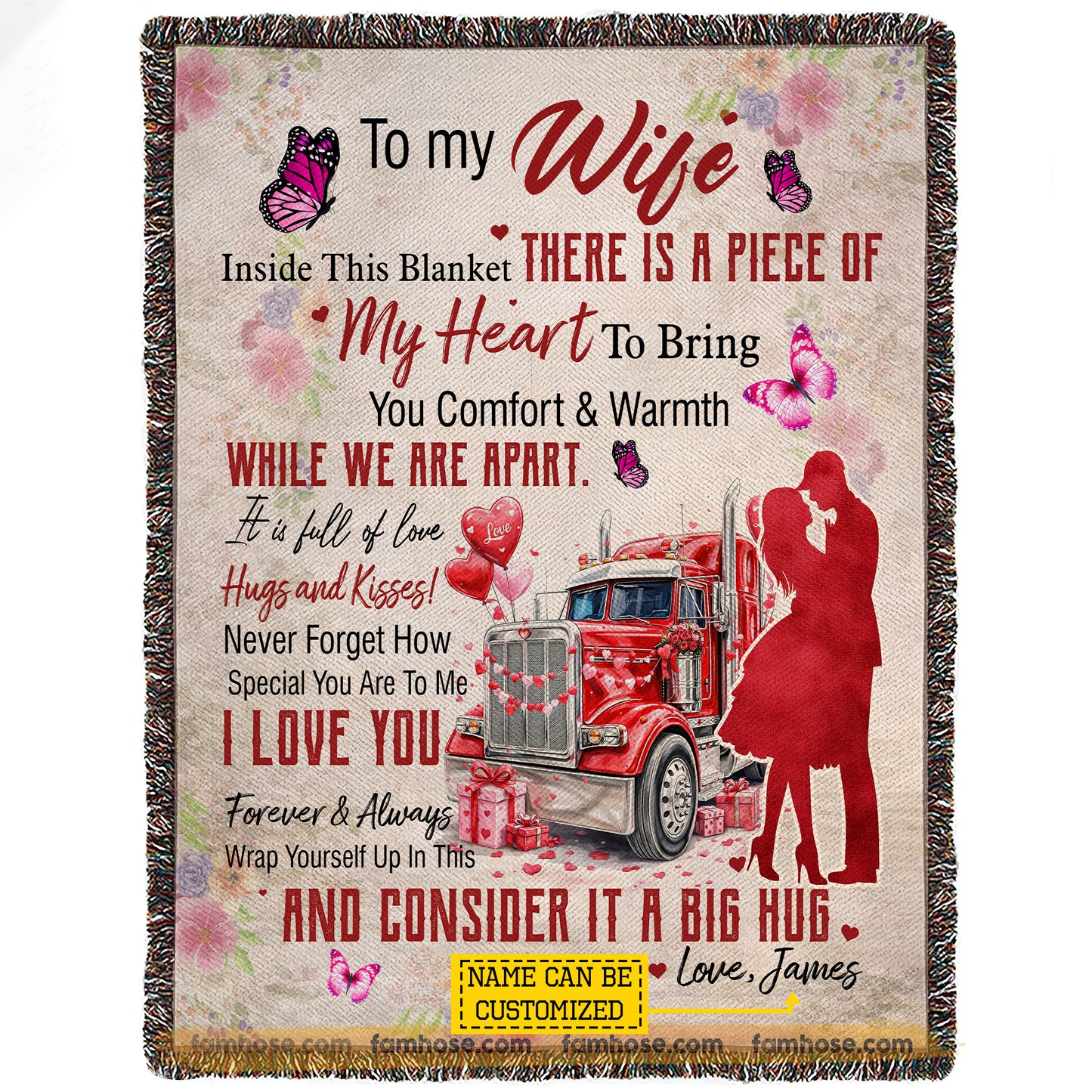 Personalized To My Wife Fleece Blanket, I Love You Forever & Always Woven Blanket, Cozy Sherpa Blanket Valentine Gift For Trucker's Wife