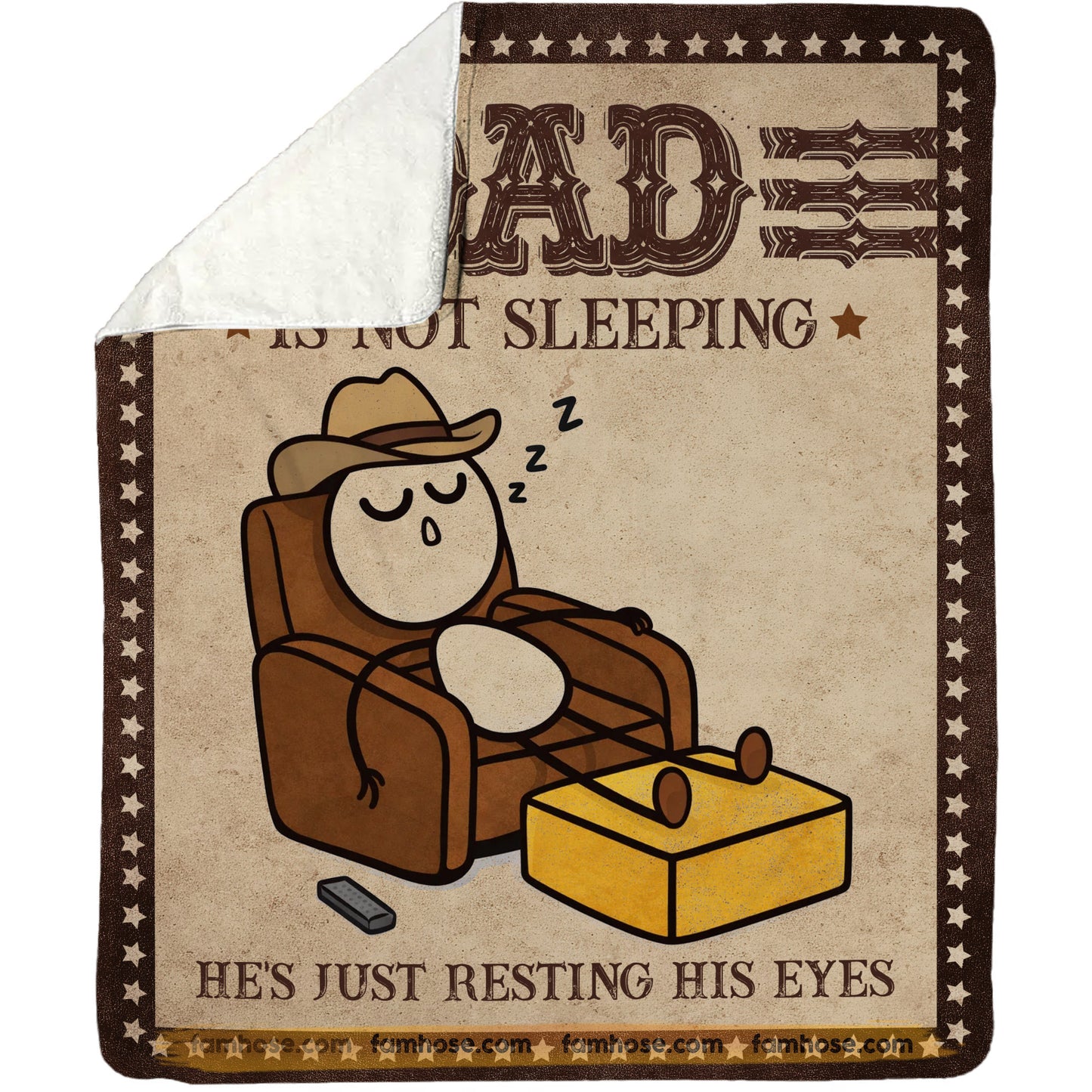 Funny Dad Fleece Blanket, Dad Is Not Sleeping He's Just Resting His Eyes Woven Blanket, Sherpa Blanket Father's Day Gift For Cowboy Dad