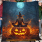 Halloween Meditation Fleece Blanket, A Witch Sits Cross Woven Blanket, Sherpa Blanket Spooky Season Gift For Meditation Lovers
