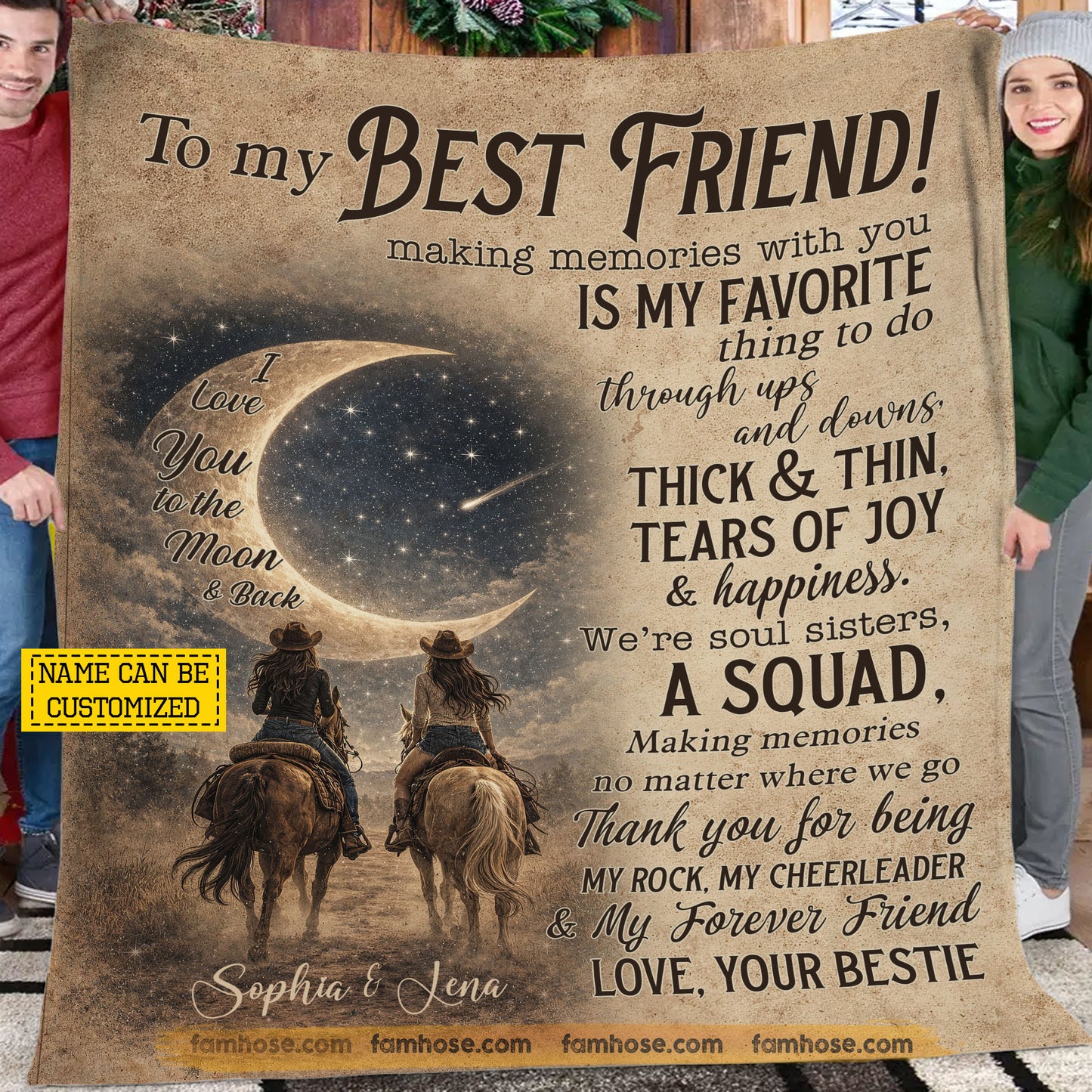 Vintage Personalized Cowgirl Bestie Fleece Blanket, To My Best Friend Woven Blanket - Sherpa Blanket Gift For Your Cowgirl Bestie