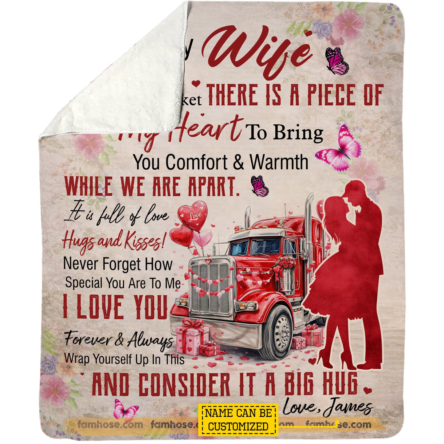 Personalized To My Wife Fleece Blanket, I Love You Forever & Always Woven Blanket, Cozy Sherpa Blanket Valentine Gift For Trucker's Wife