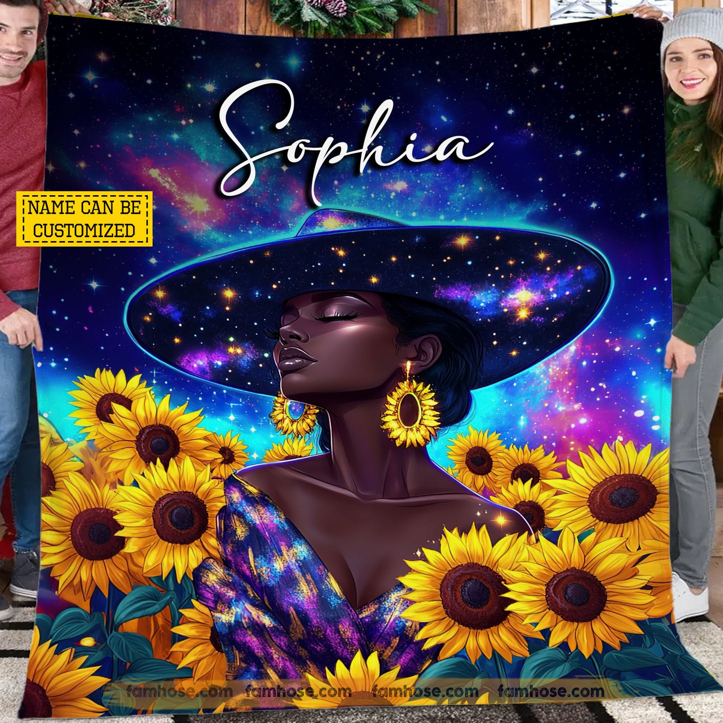 Personalized Black Woman Fleece Blanket, Wrapped in Melanin & Stardust Sherpa Blanket, Woven Blanket Gift For Black Woman