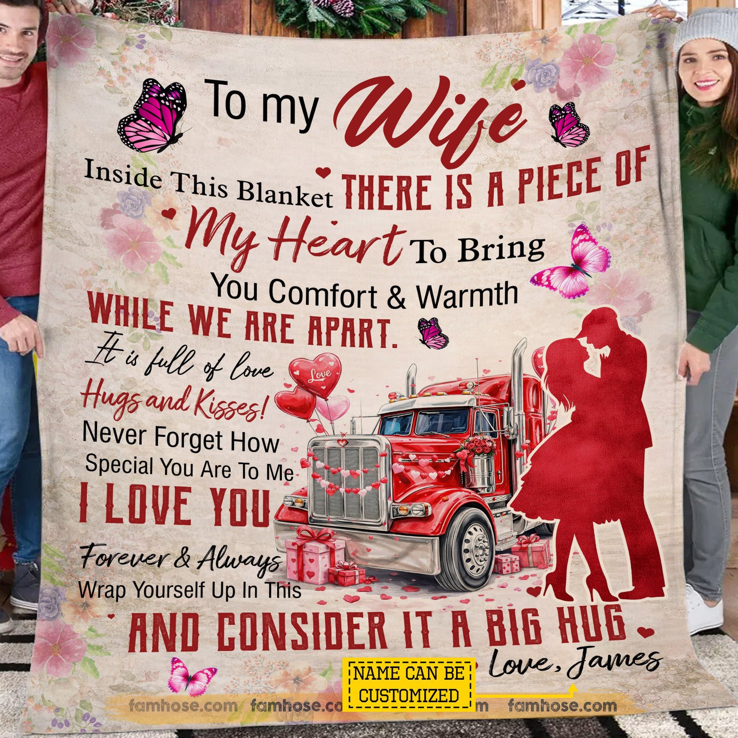 Personalized To My Wife Fleece Blanket, I Love You Forever & Always Woven Blanket, Cozy Sherpa Blanket Valentine Gift For Trucker's Wife