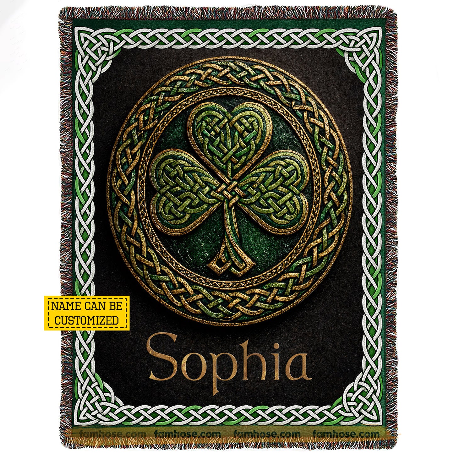 Personalized Lucky Shamrock Fleece Blanket, Celtic Shamrock Woven Blanket, Sherpa Blanket Patrick's Day Gift For For Irish Lovers