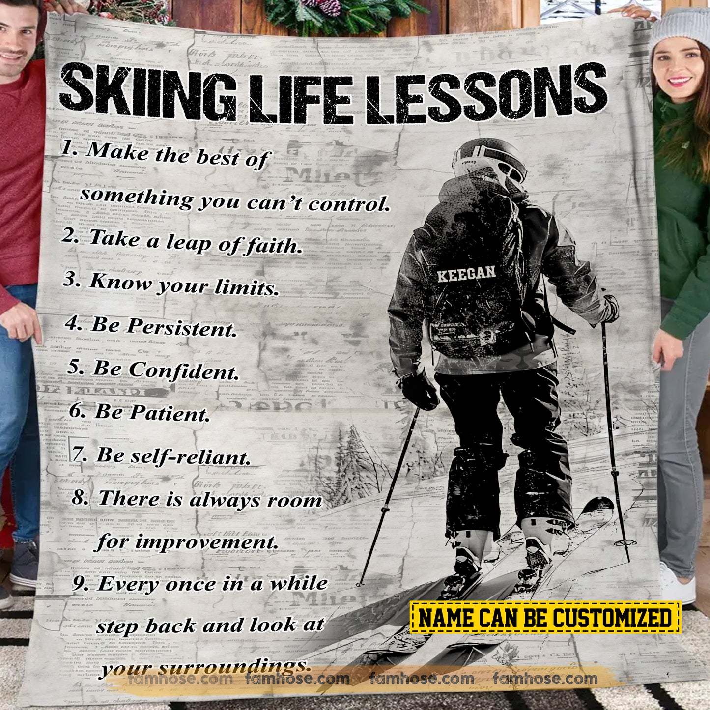 Motivational Personalized Skiing Fleece Blanket, Skiing Life Lessons Sport Woven Blanket, Cool Sherpa Blanket Gift For Skiing Lovers