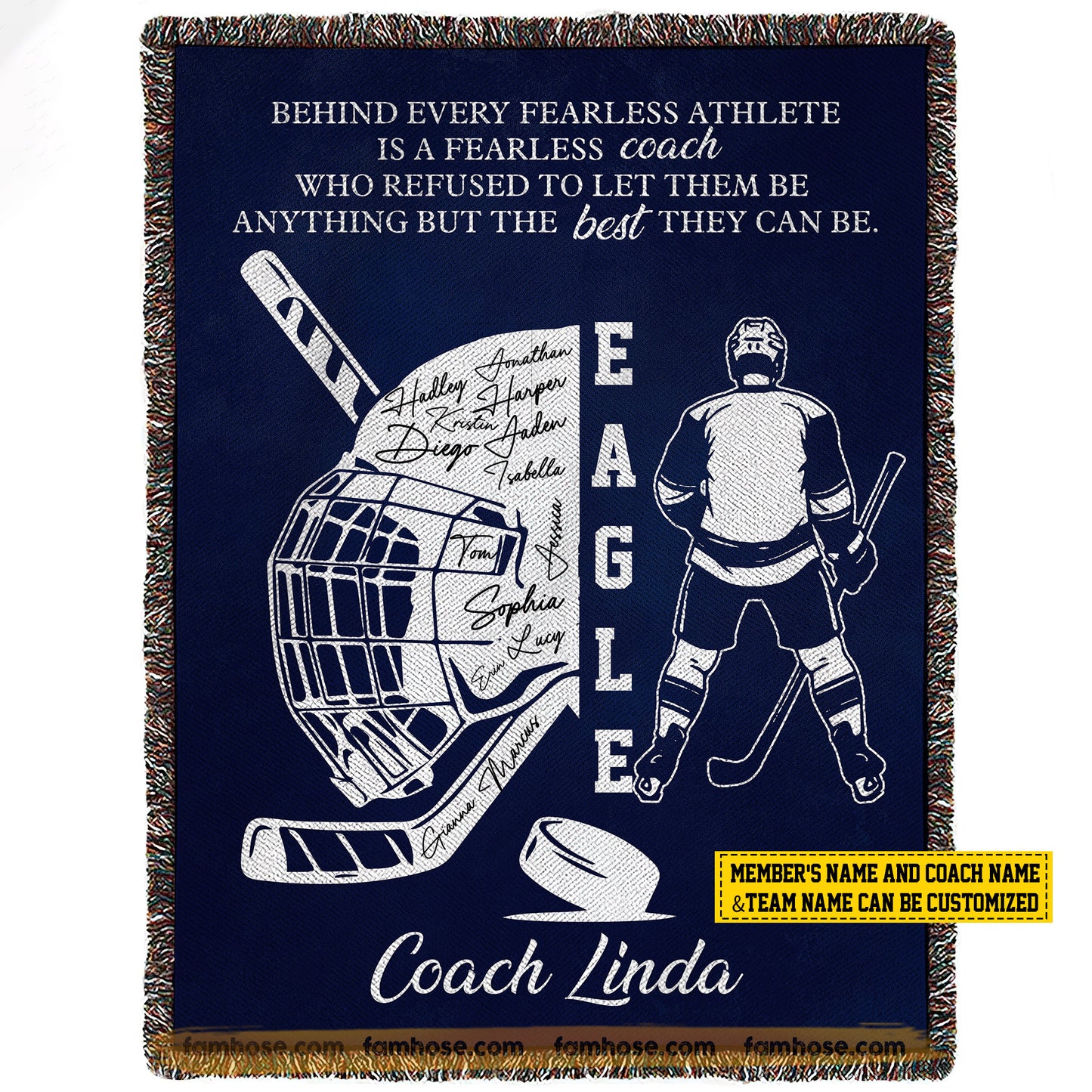 Motivational Personalized Hockey Boy Fleece Blanket, Eagle Sport Woven Blanket, Cool Sherpa Blanket Gift For Hockey Lovers