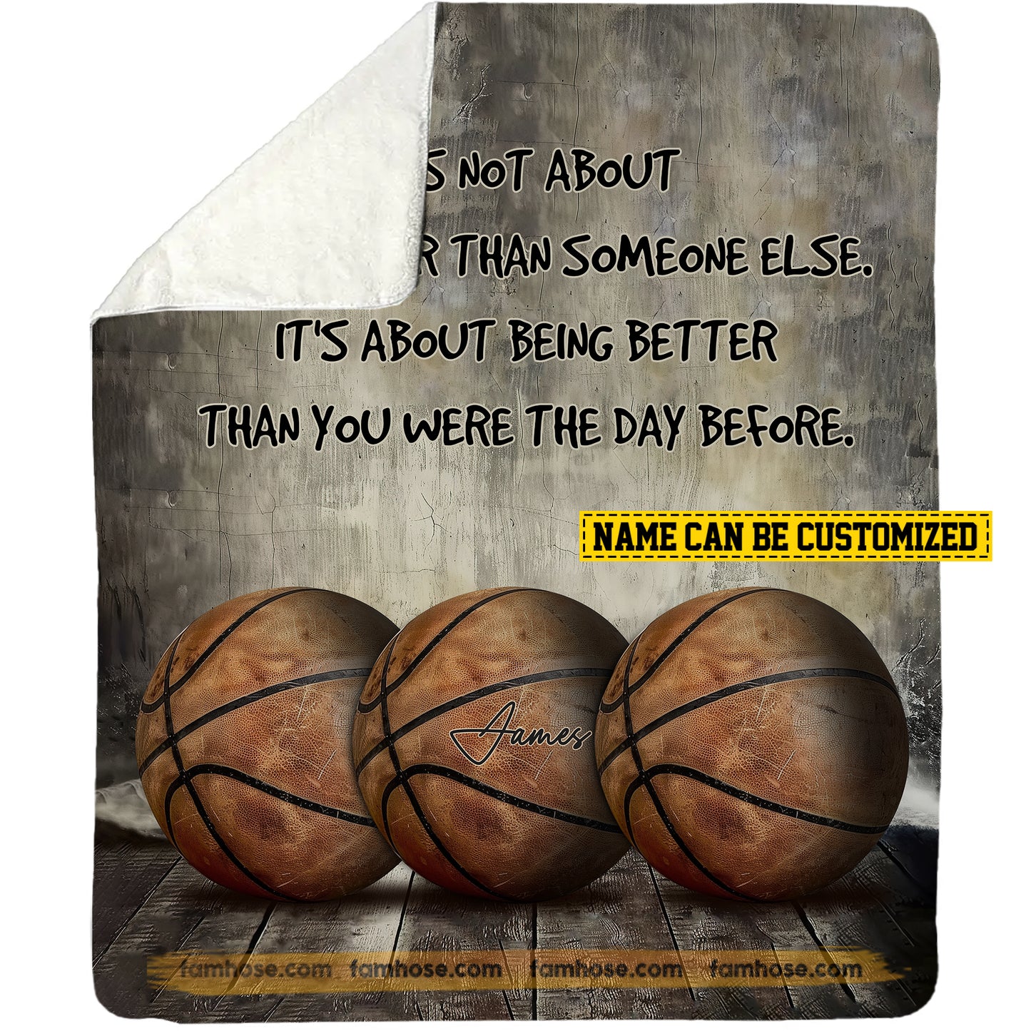 Motivational Personalized Basketball Fleece Blanket, It's Not About Being Better Than Someone Else Sport Woven Blanket, Cool Sherpa Blanket Gift For Basketball Lovers