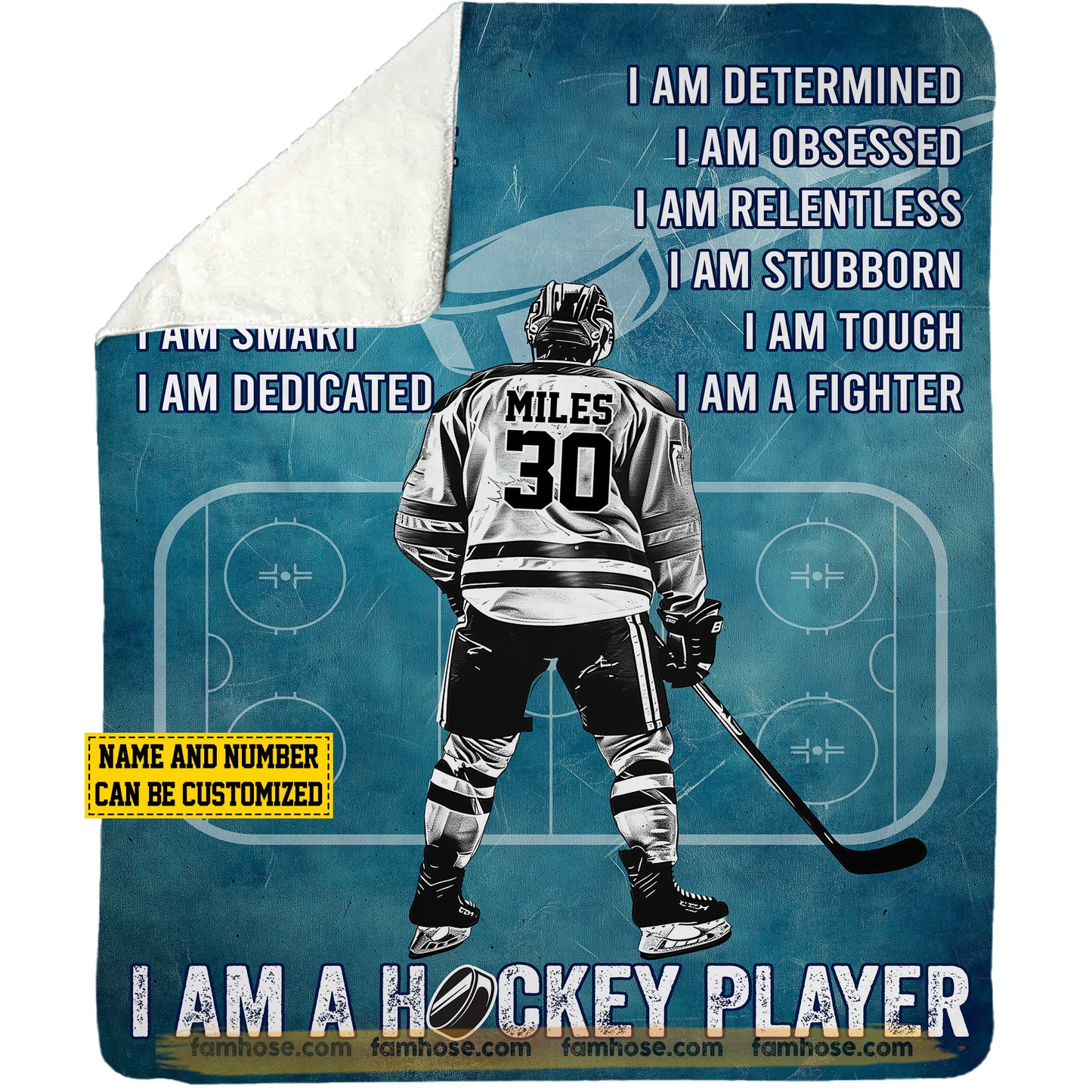 Personalized Hockey Fleece Blanket, I Am A Hockey Player Sport Woven Blanket, Cozy Sherpa Blanket Gift For Hockey Lovers