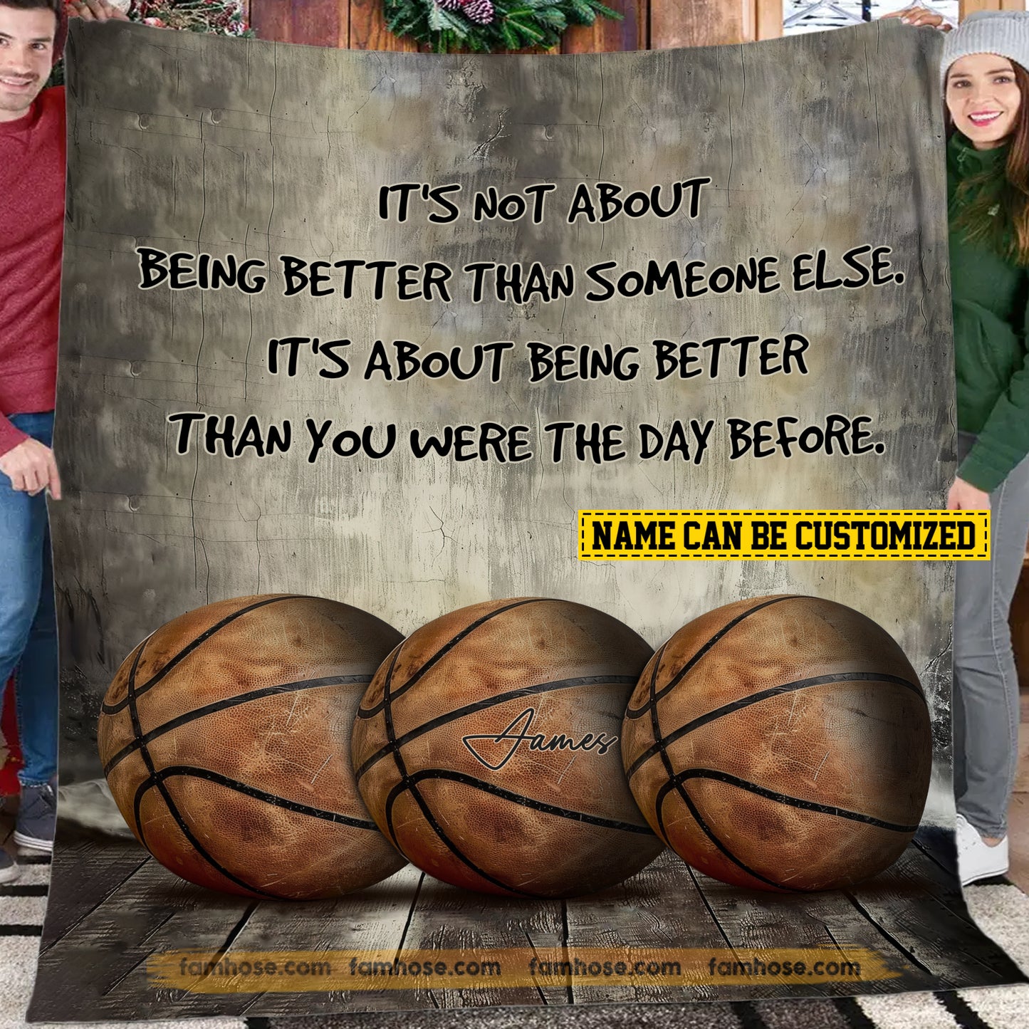 Motivational Personalized Basketball Fleece Blanket, It's Not About Being Better Than Someone Else Sport Woven Blanket, Cool Sherpa Blanket Gift For Basketball Lovers