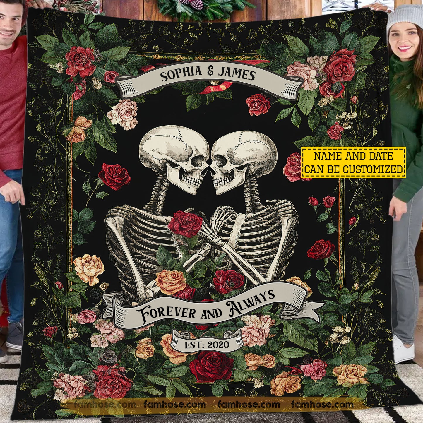 Personalized Halloween Couple Fleece Blanket, Forever And Always Woven Blanket, Sherpa Blanket Spooky Season Gift For Couple