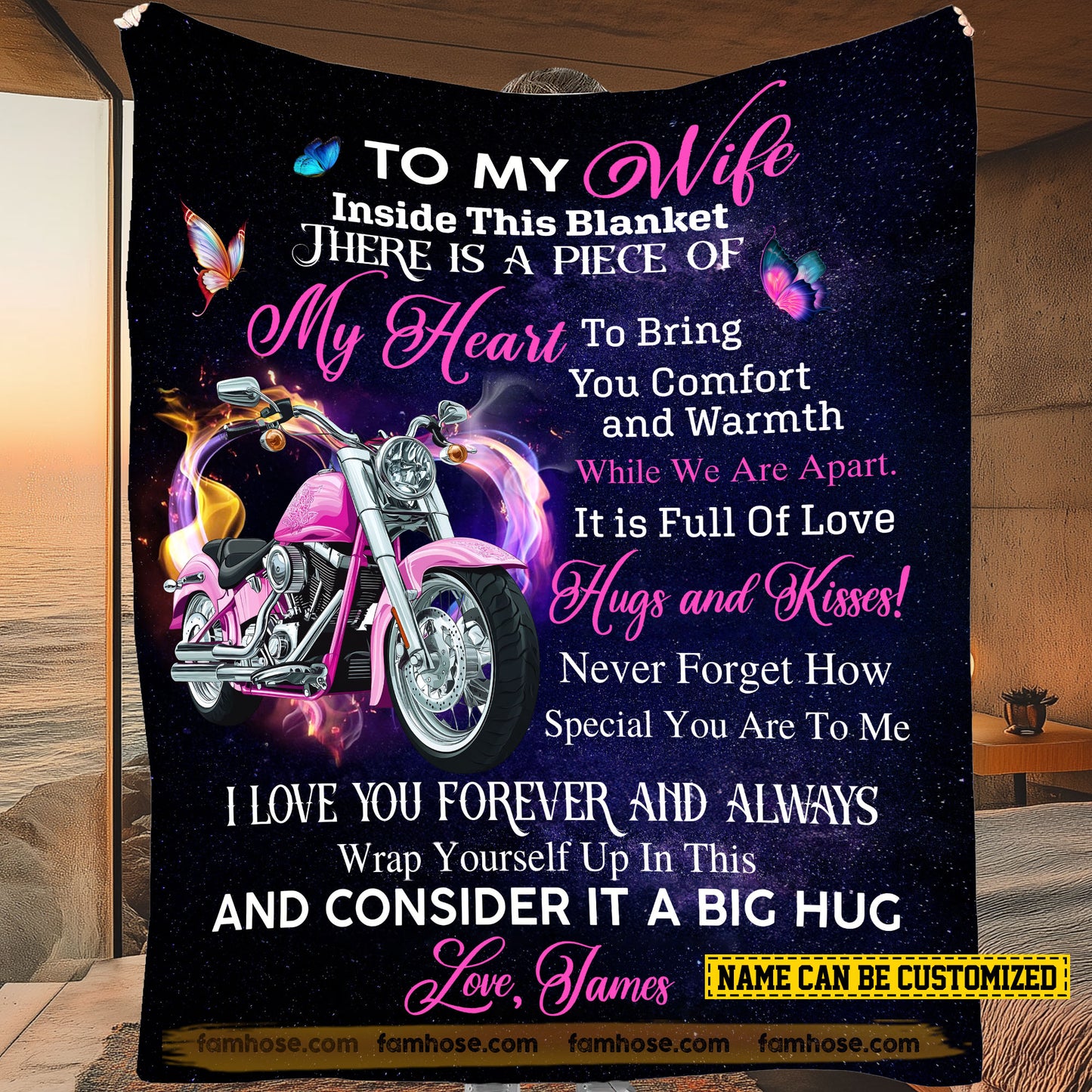 Romantic Personalized Biker Fleece Blanket, To My Wife Woven Blanket, Cozy Sherpa Blanket Valentine's Day Gift For Girlfriends Or Wife Biker, Motorcycle Lovers