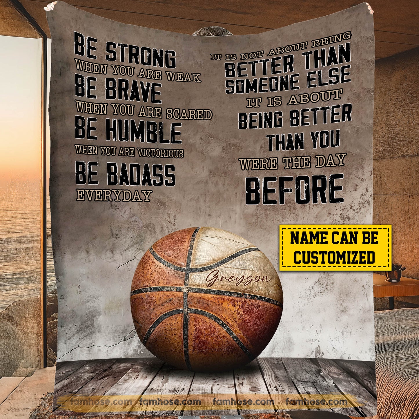 Motivational Personalized Basketball Fleece Blanket, Be Strong Brave Humble And Badass Sport Woven Blanket, Cool Sherpa Blanket Gift For Basketball Lovers