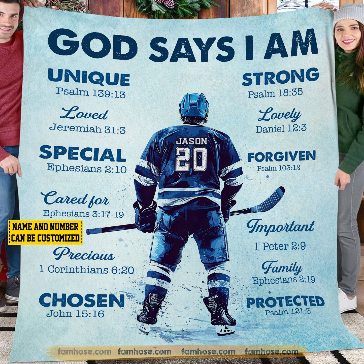 Personalized Hockey Boy Fleece Blanket, God Says I Am Sport Woven Blanket, Cool Sherpa Blanket Gift For Hockey Lovers