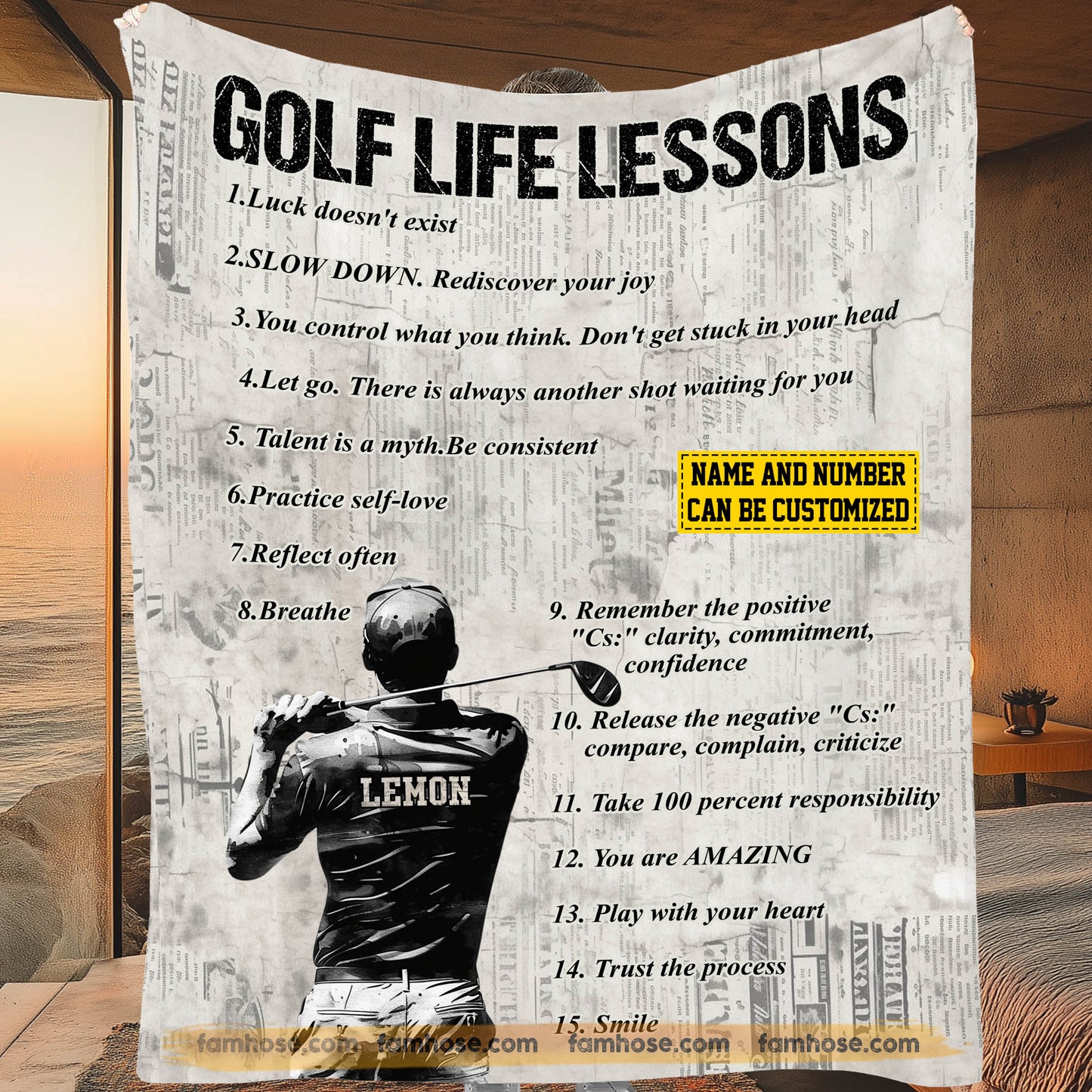 Personalized Golf Boys Fleece Blanket, Golf Life Lessons Sport Woven Blanket - Sherpa Blanket Gift For Golf Lovers