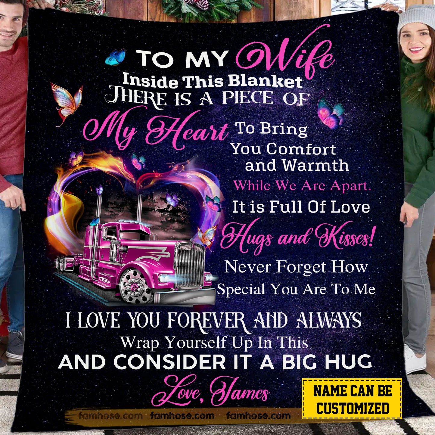 Funny Personalized Trucker Fleece Blanket, To My Wife Woven Blanket, Cozy Sherpa Blanket Valentine's Day Gift For Girlfriends Or Wife Trucker, Truck Driver Lovers