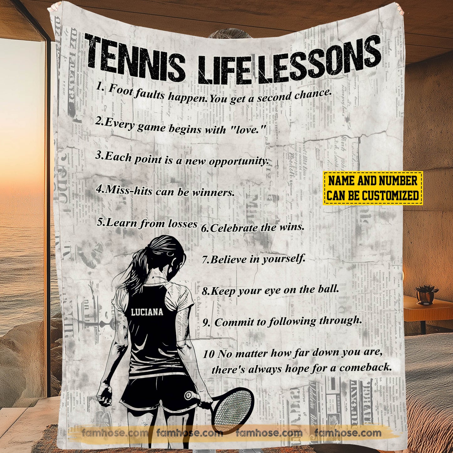 Personalized Tennis Girls Fleece Blanket, Tennis Life Lessons Sport Woven Blanket - Sherpa Blanket Gift For Tennis Lovers