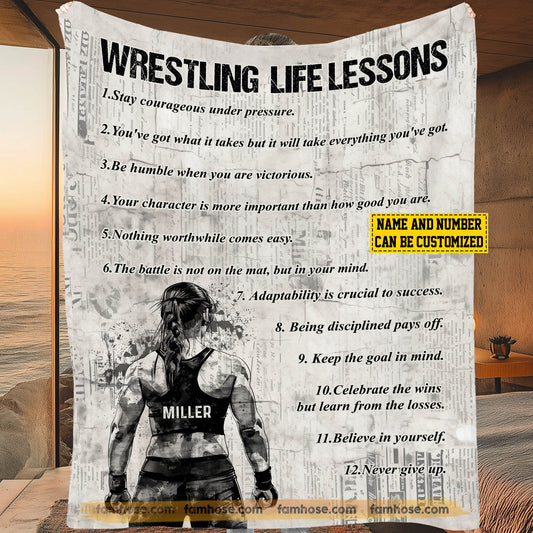 Personalized Wrestling Girls Fleece Blanket, Wrestling Life Lessons Sport Woven Blanket - Sherpa Blanket Gift For Wrestling Lovers