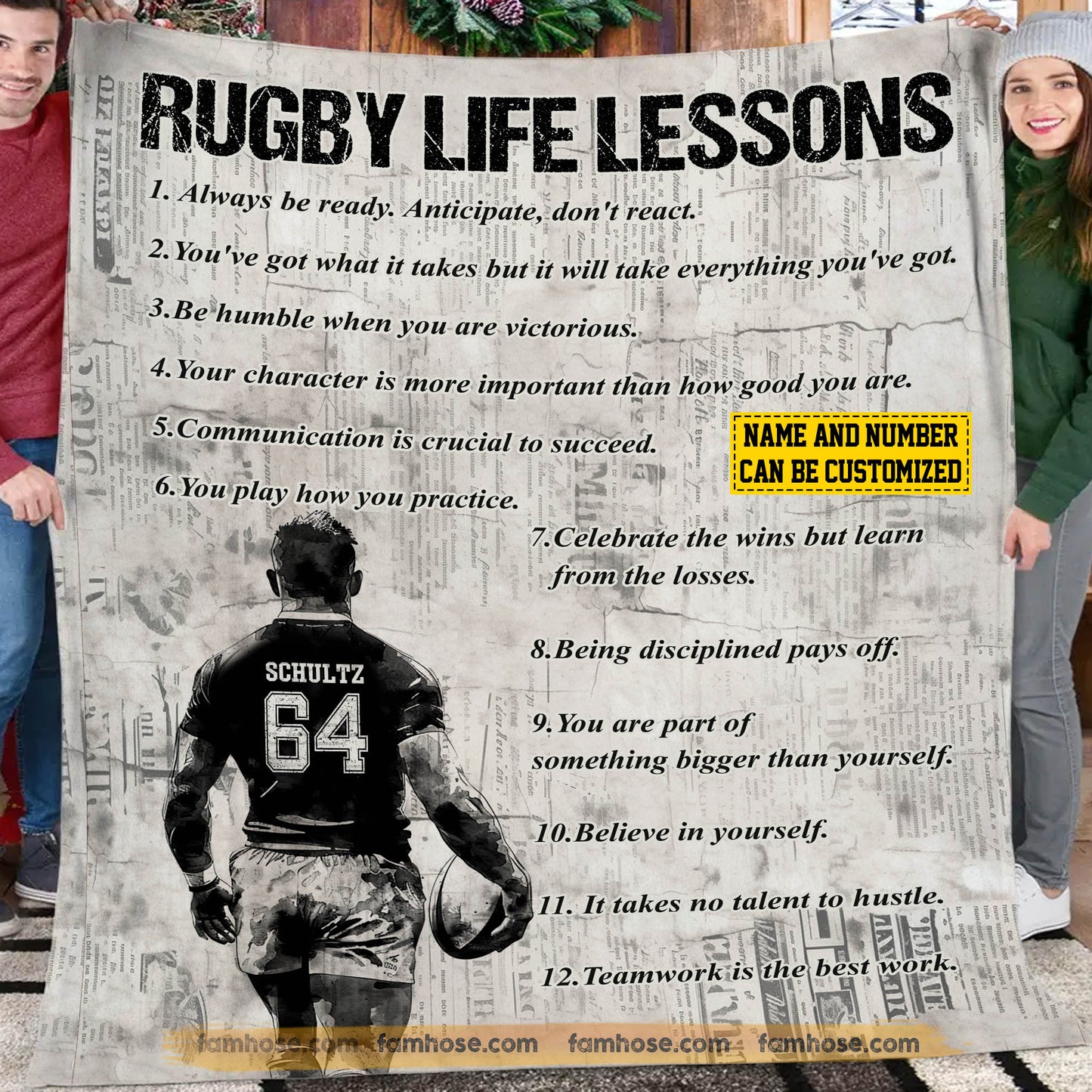 Personalized Rugby Boy Fleece Blanket, Rugby Life Lessons Sport Woven Blanket - Sherpa Blanket Gift For Rugby Lovers