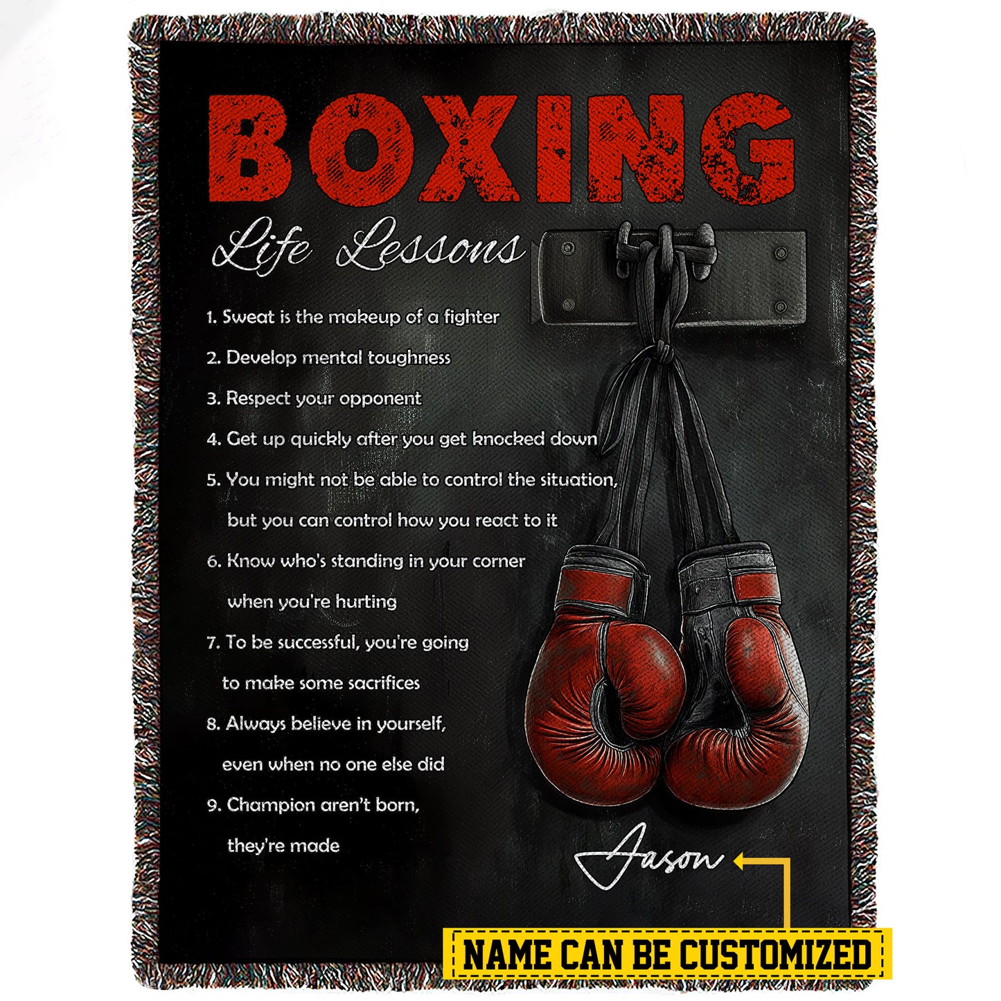 Personalized Boxing Fleece Blanket, Boxing Life Lessons Woven Blanket, Cool Sherpa Blanket Gift For Boxing Lovers